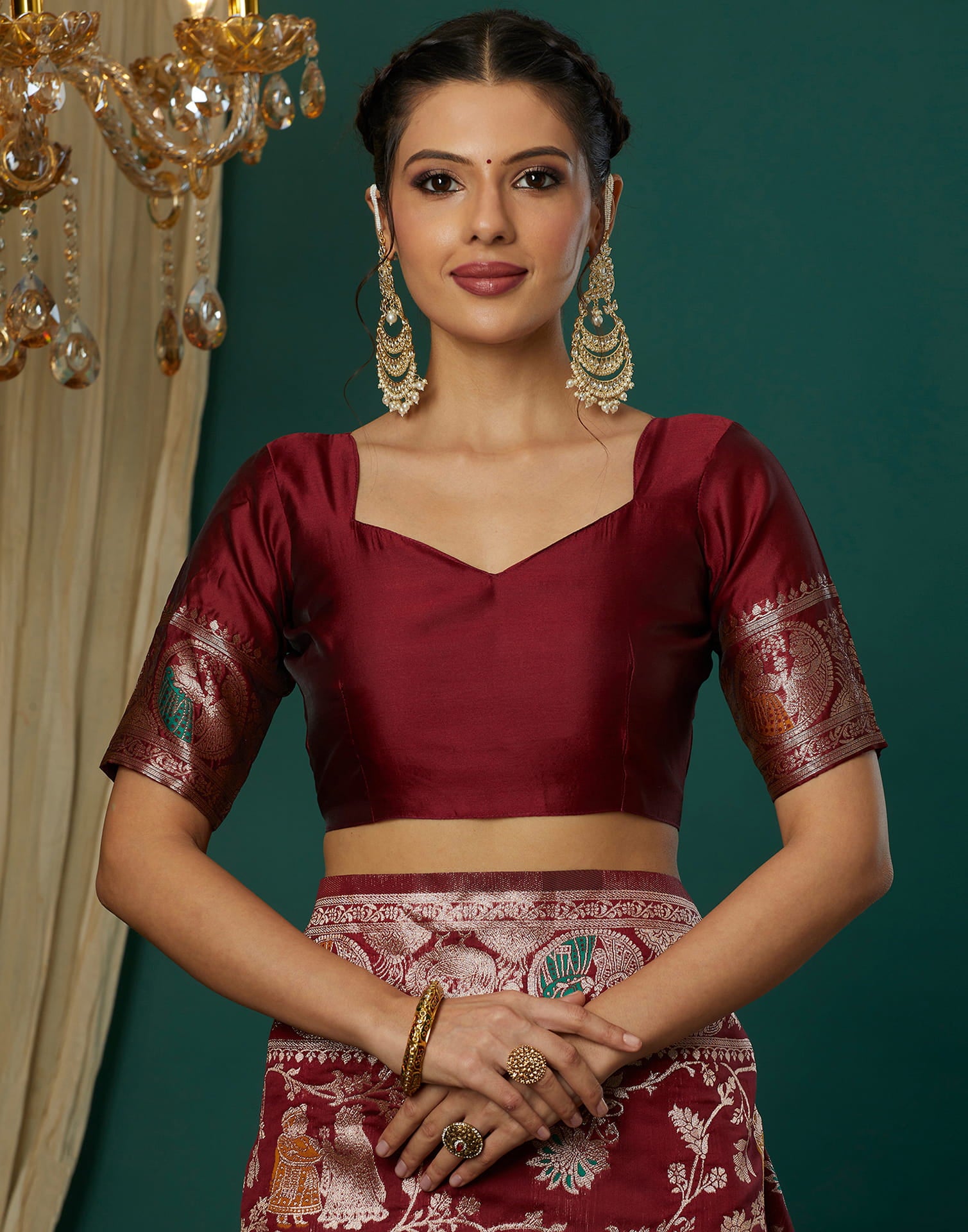 Maroon Silk Blend Woven Banarasi Saree