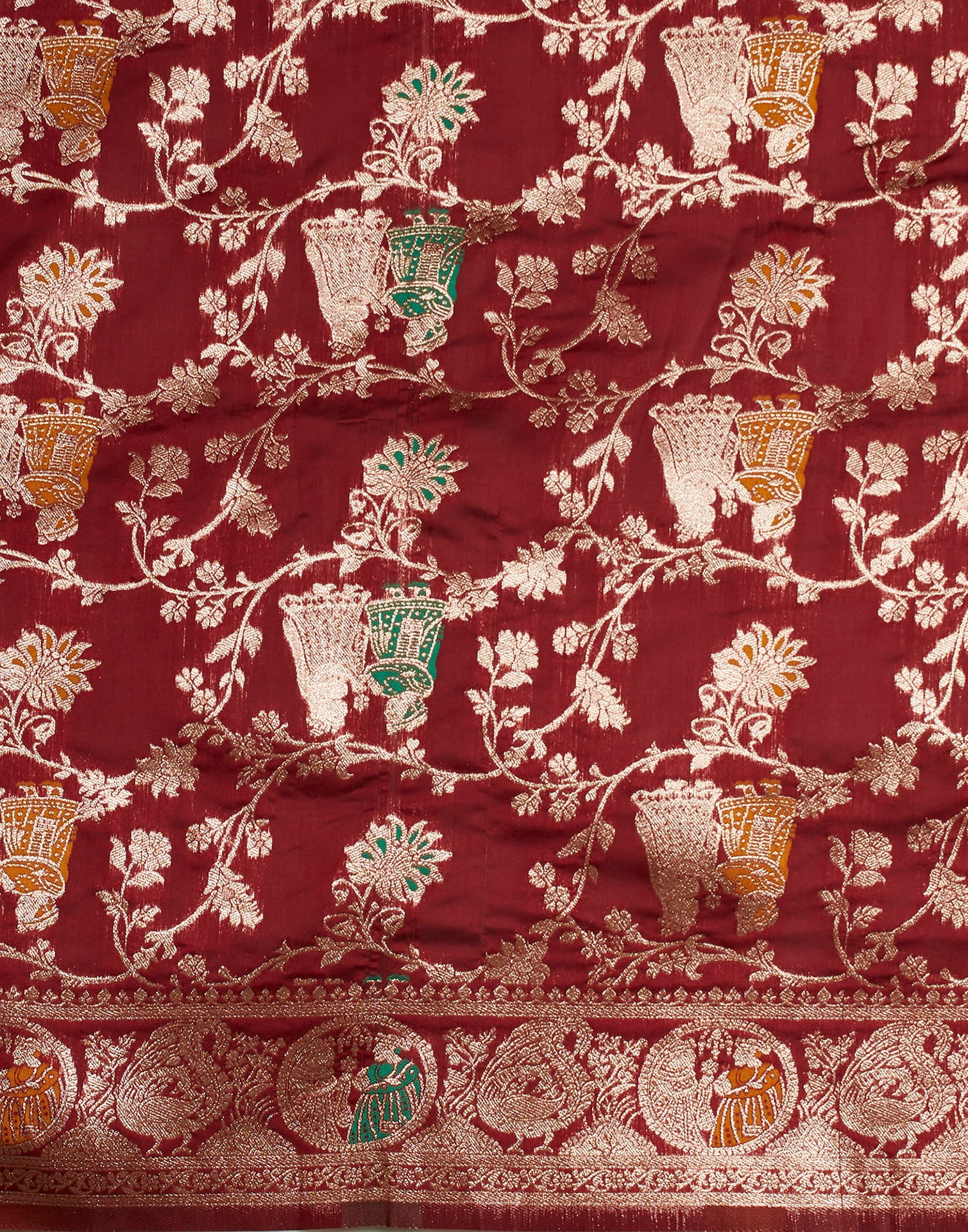 Maroon Silk Blend Woven Banarasi Saree