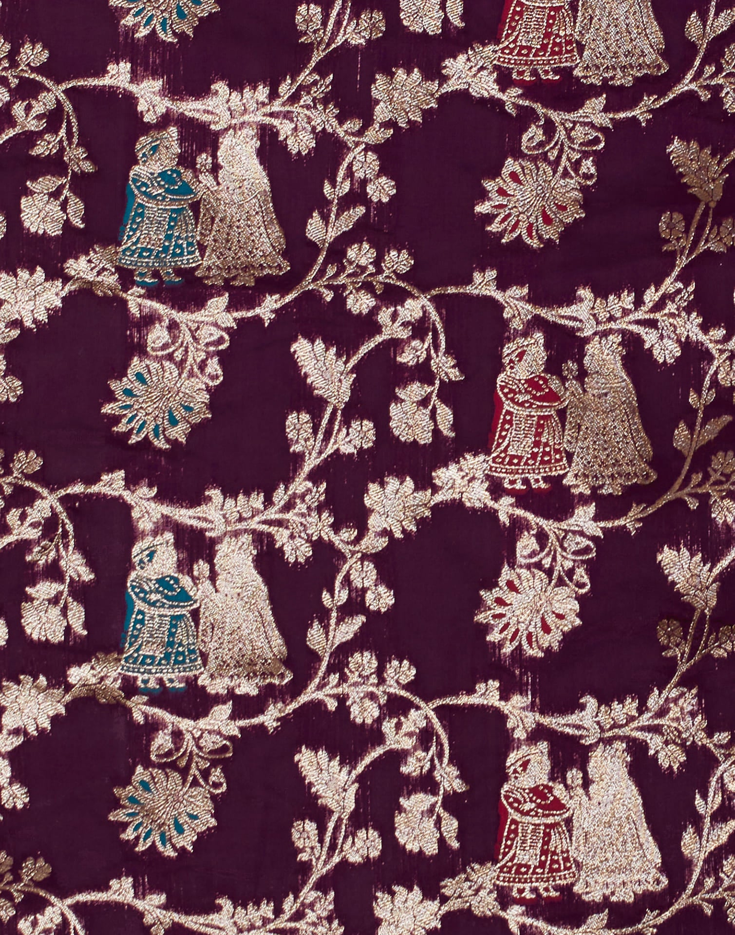 Wine Silk Blend Woven Banarasi Saree