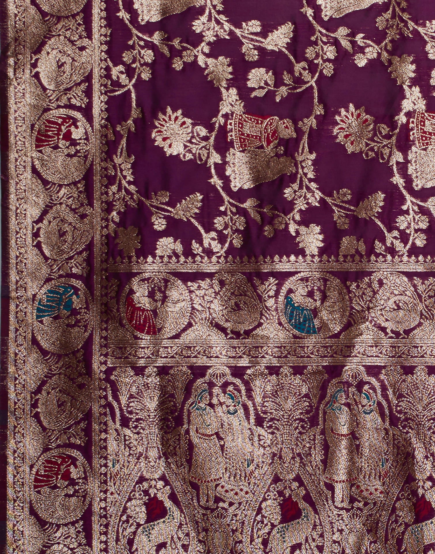 Wine Silk Blend Woven Banarasi Saree
