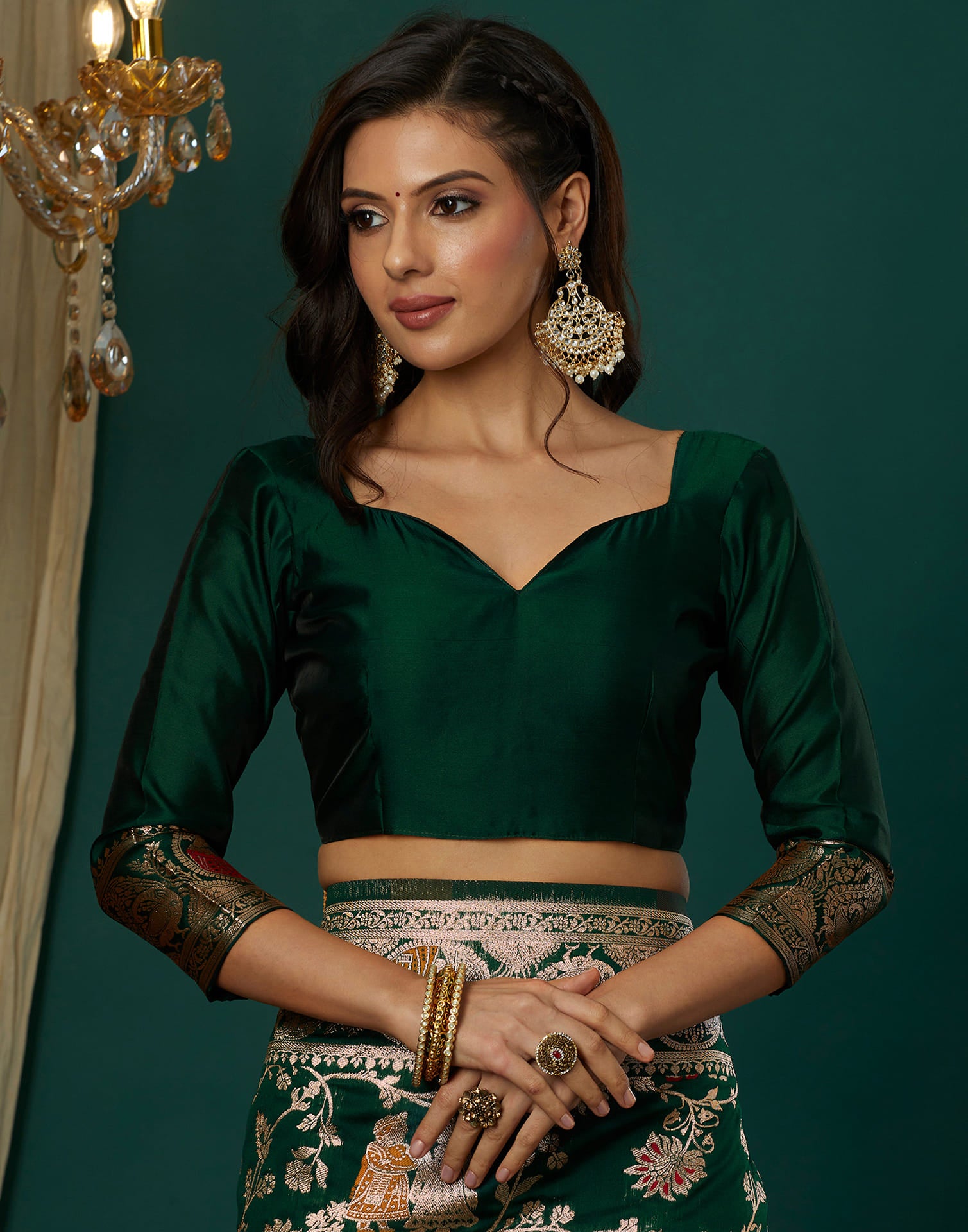 Green Silk Blend Woven Banarasi Saree
