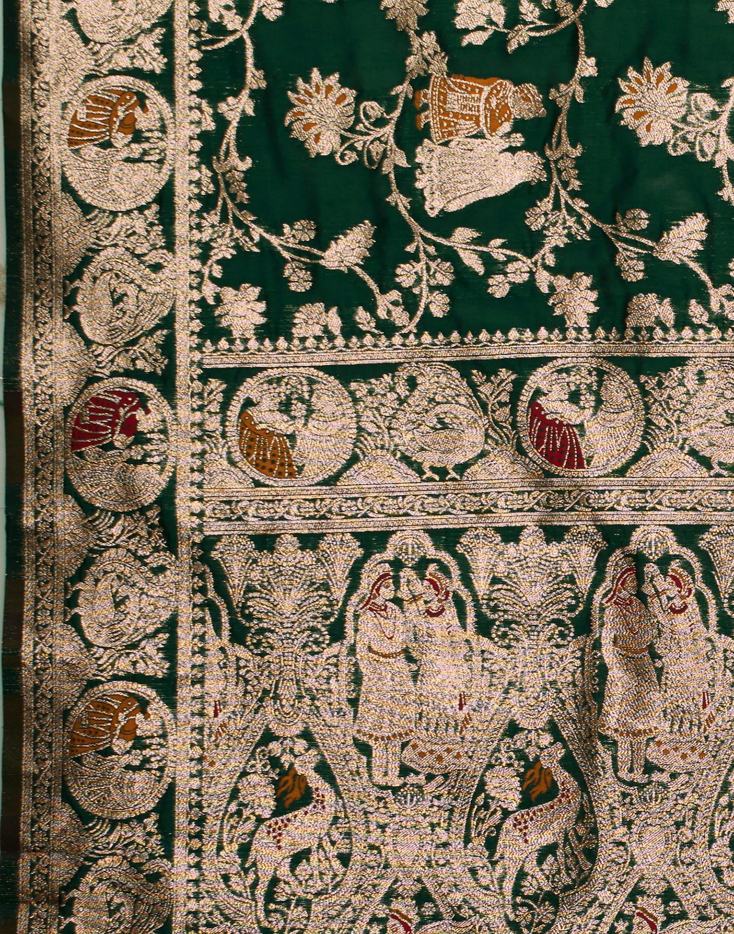 Green Silk Blend Woven Banarasi Saree