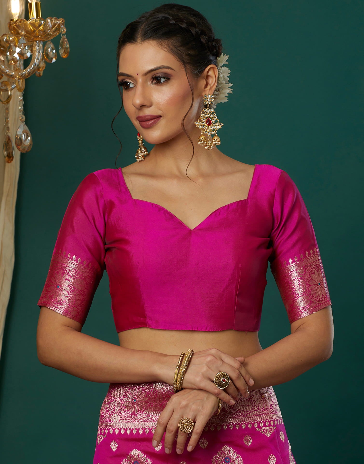 Pink Silk Blend Woven Banarasi Saree