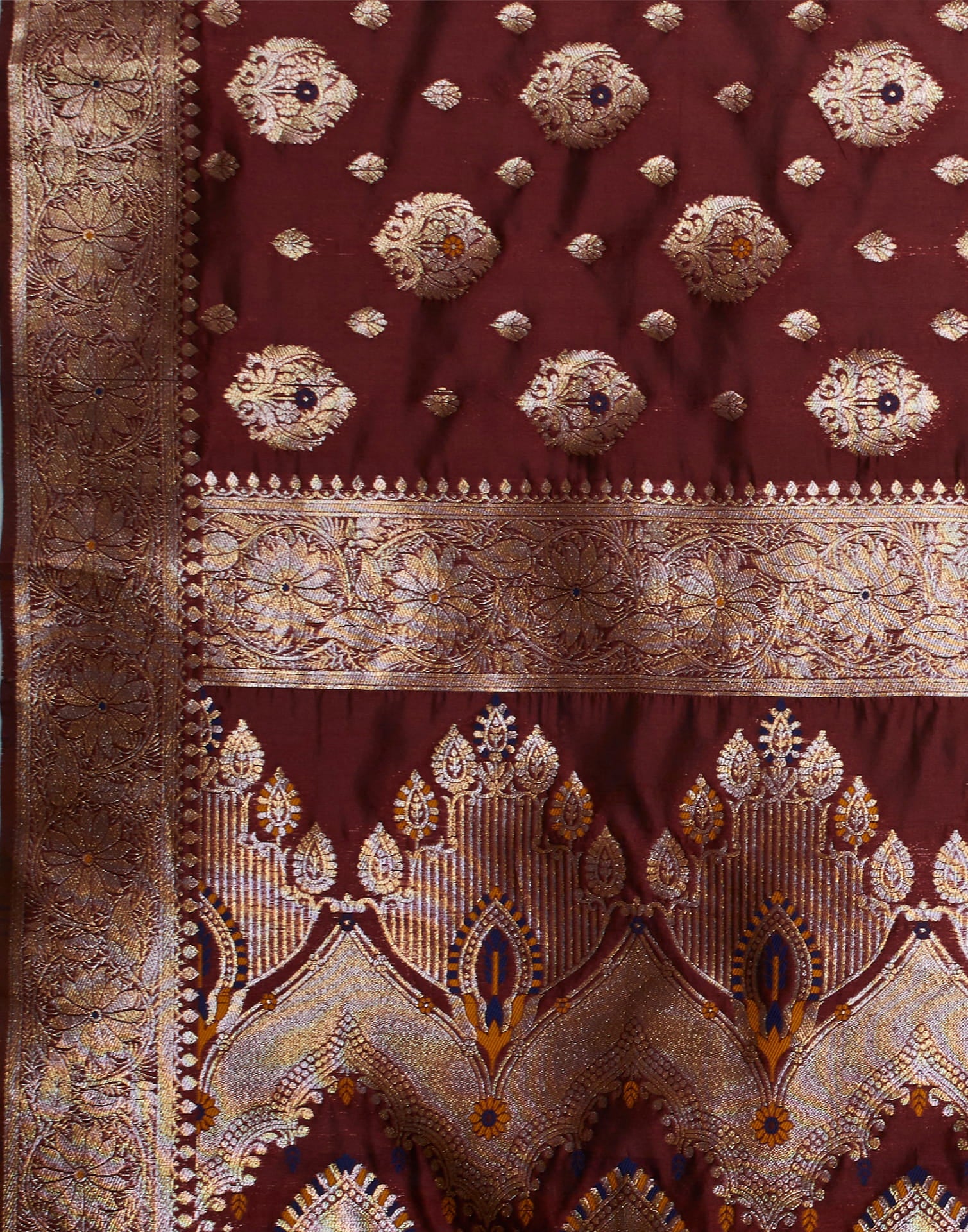 Maroon Silk Blend Woven Banarasi Saree