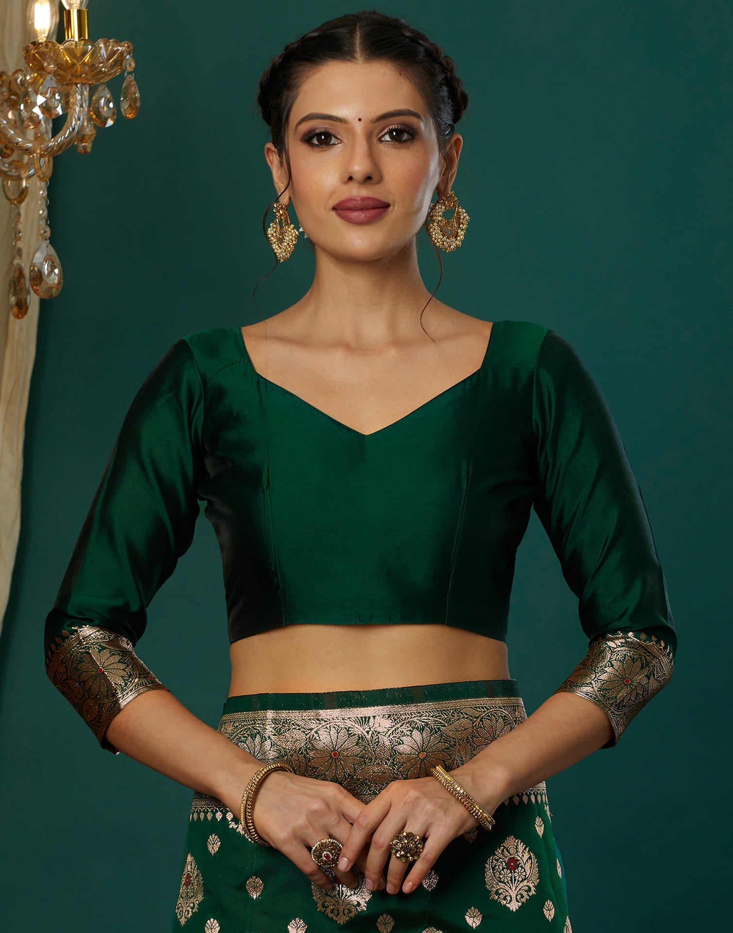 Green Silk Blend Woven Banarasi Saree