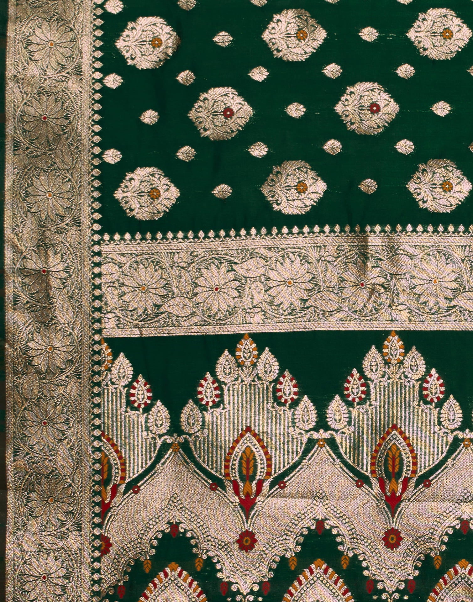 Green Silk Blend Woven Banarasi Saree