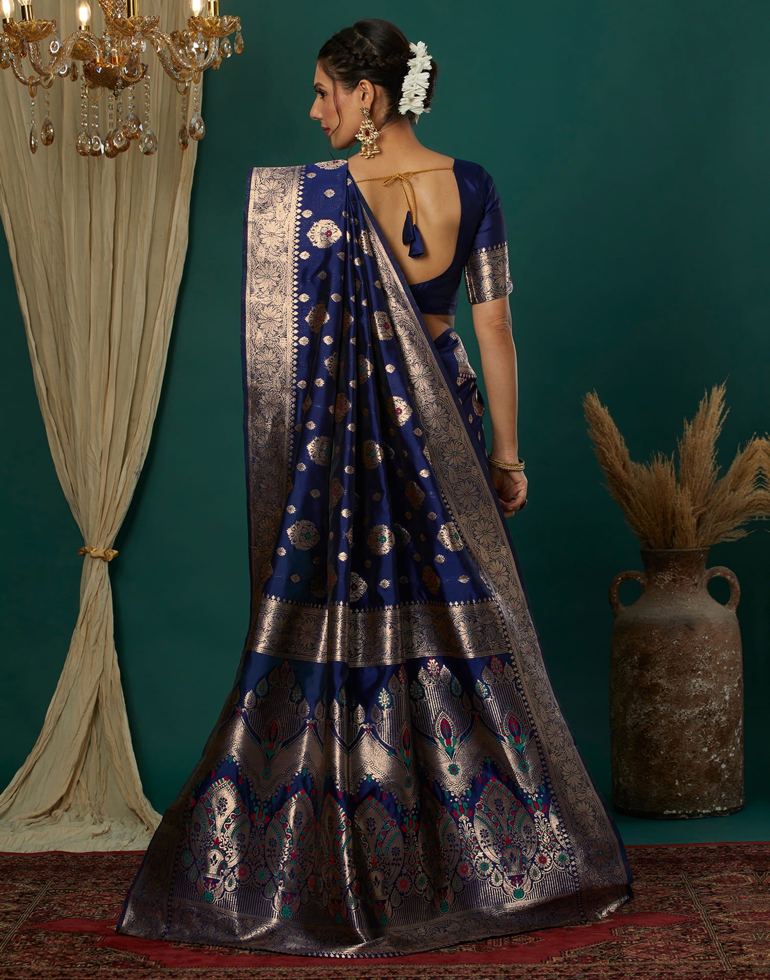 Blue Silk Blend Woven Banarasi Saree