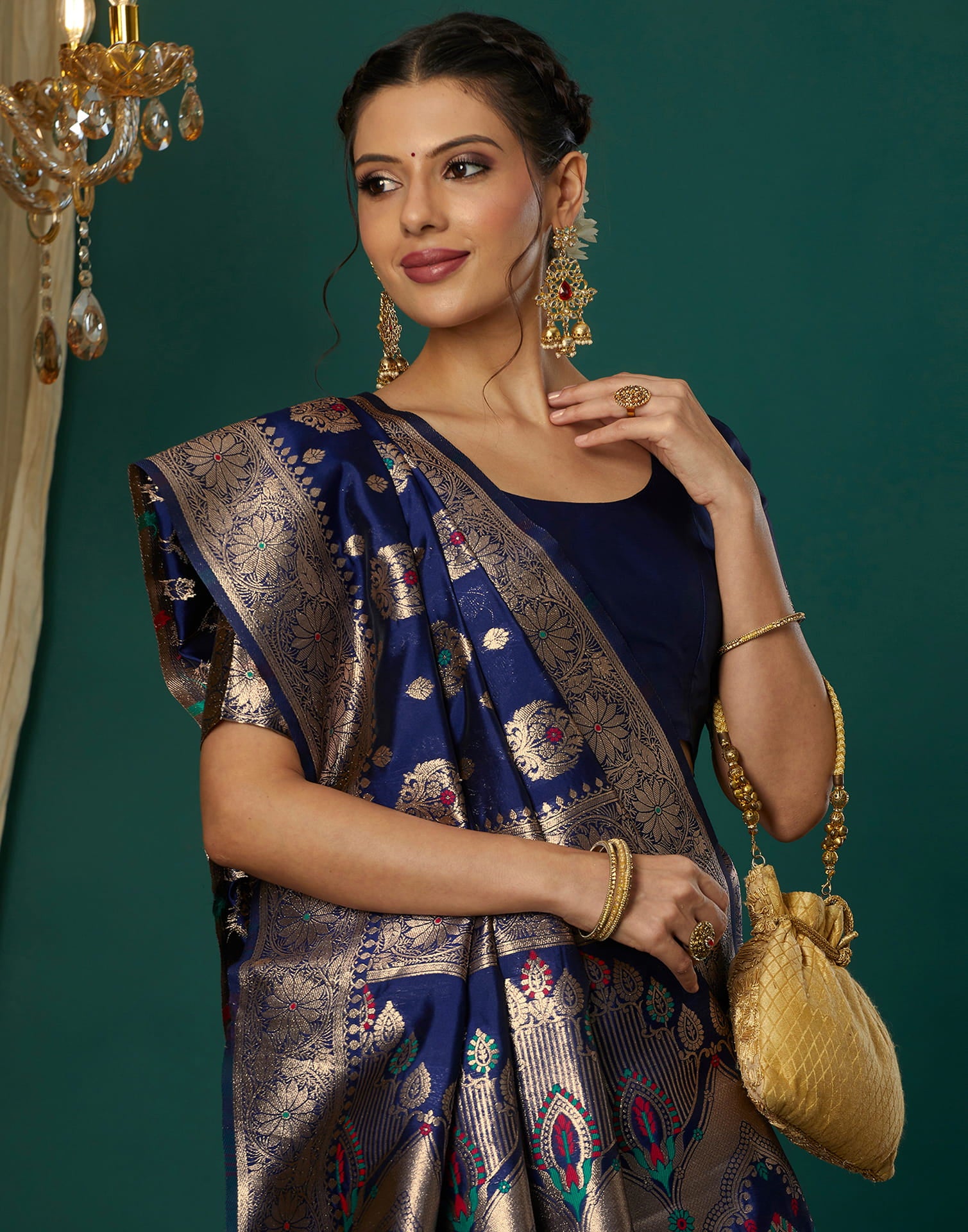Blue Silk Blend Woven Banarasi Saree