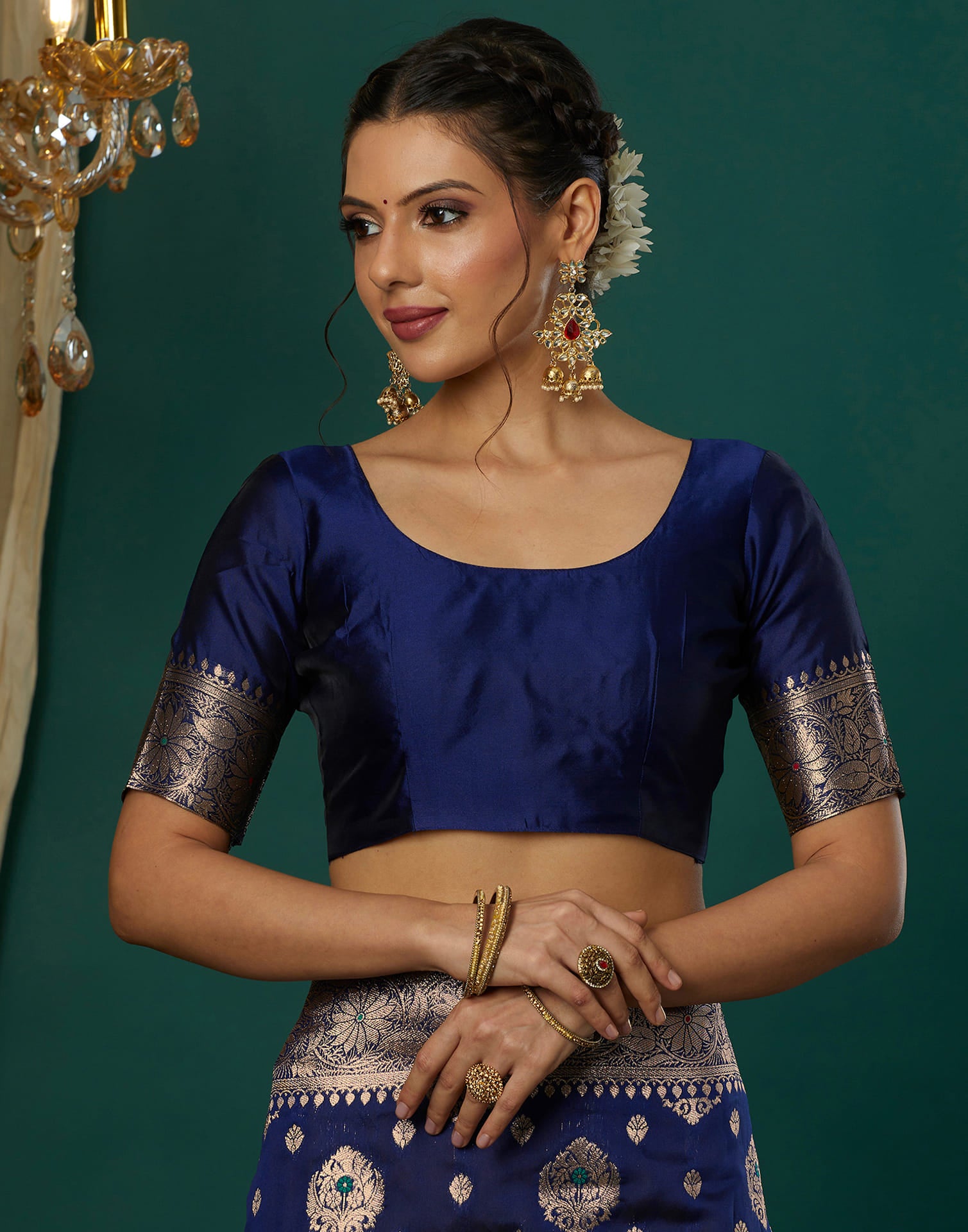 Blue Silk Blend Woven Banarasi Saree