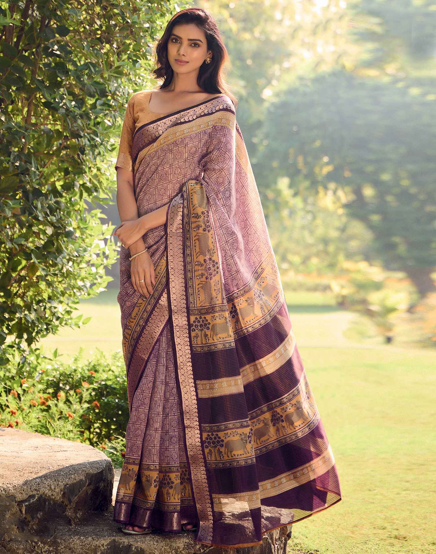 Mauve Cotton Silk Printed Saree