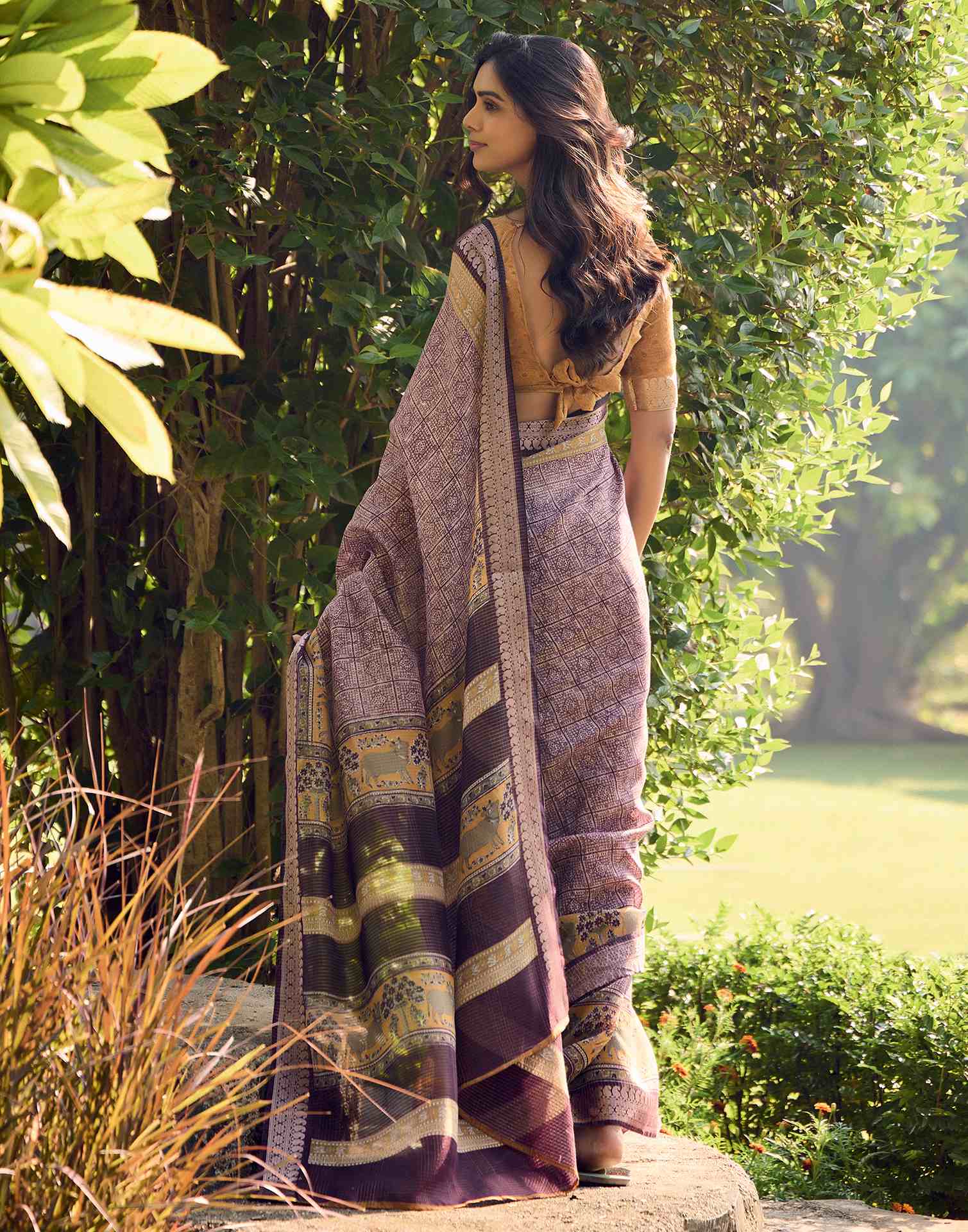 Mauve Cotton Silk Printed Saree