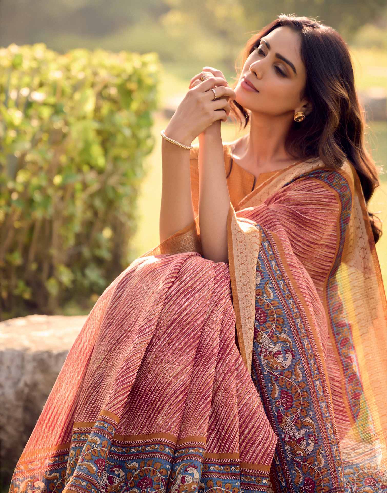 Brown Cotton Silk Printed Saree