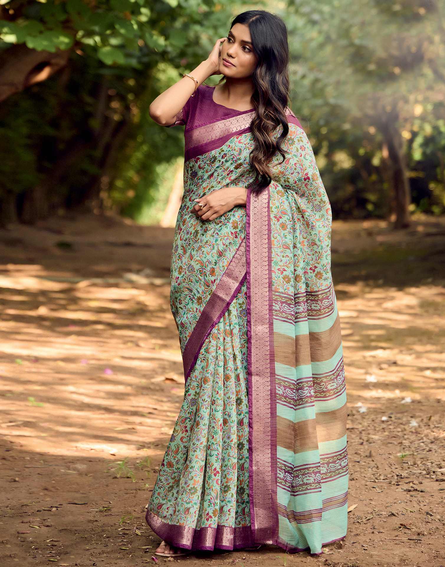 Green Cotton Silk Printed Saree