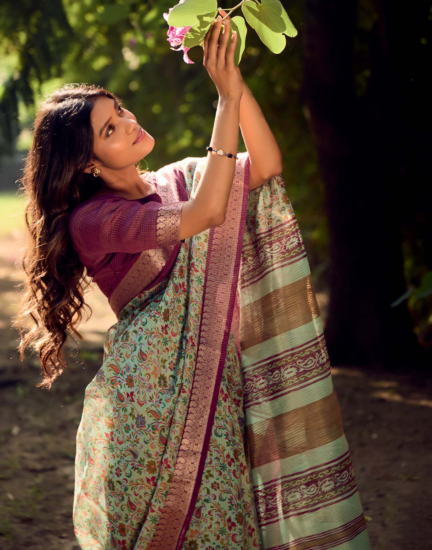 Green Cotton Silk Printed Saree