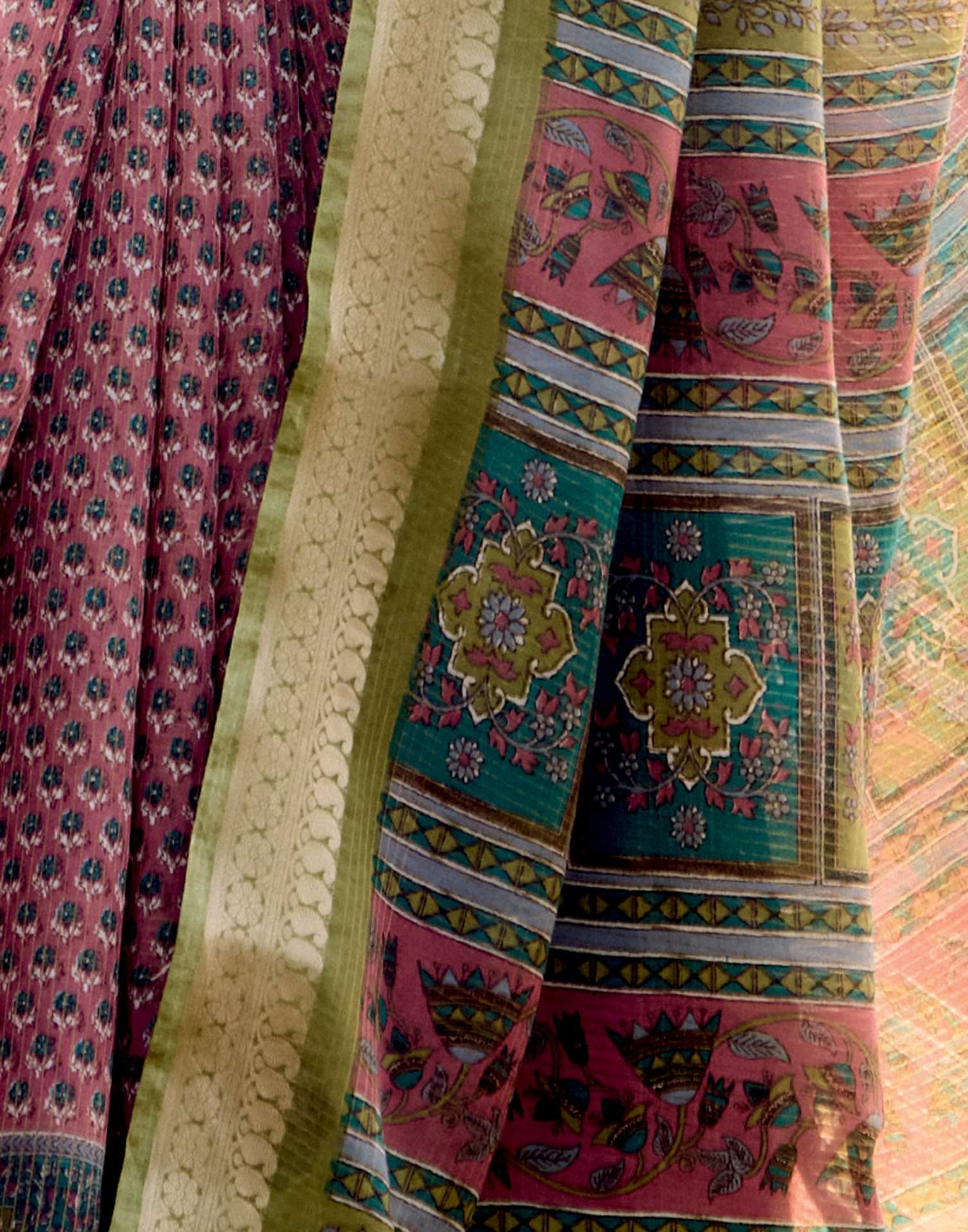 Pink Cotton Silk Printed Saree