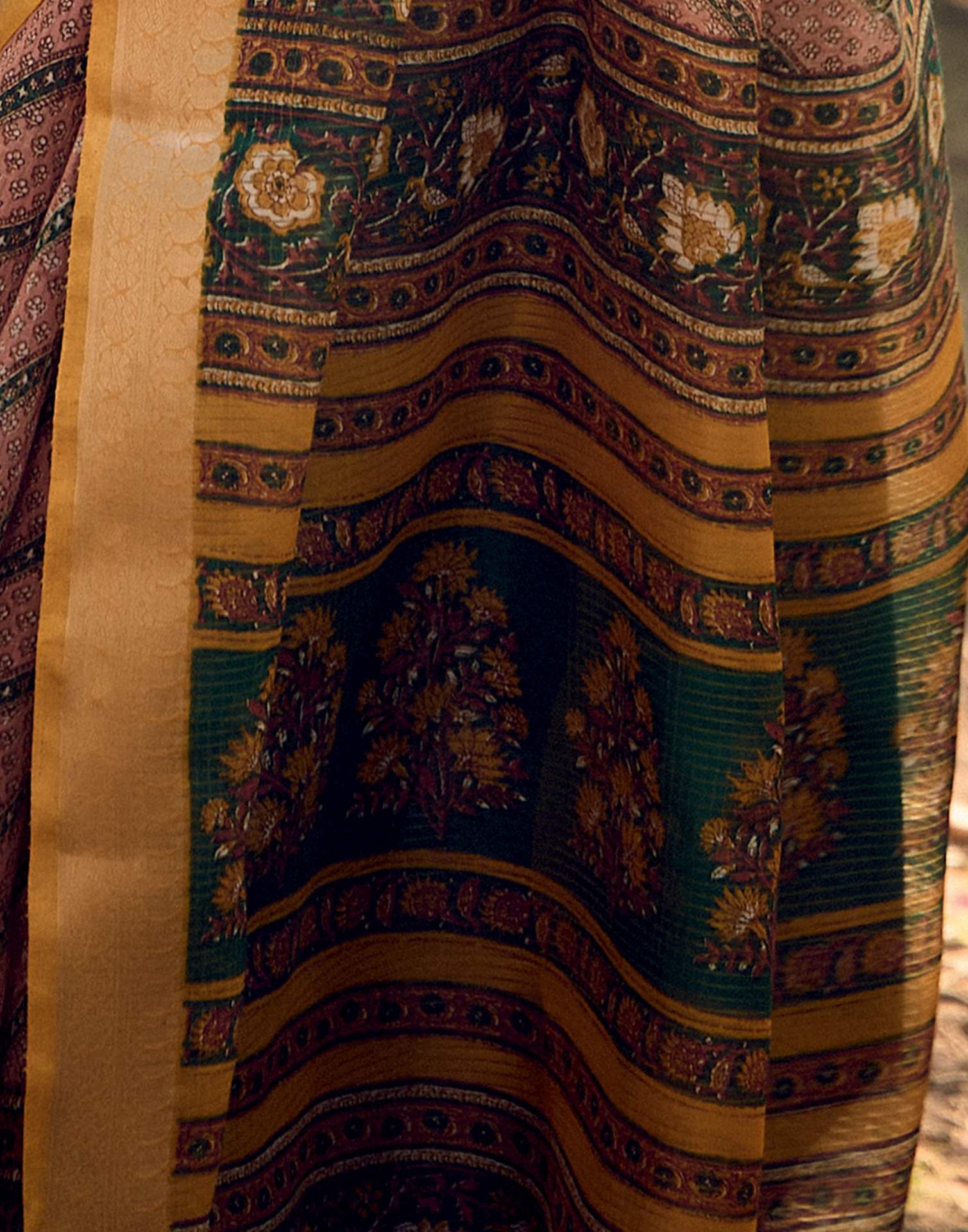 Brown Cotton Silk Printed Saree