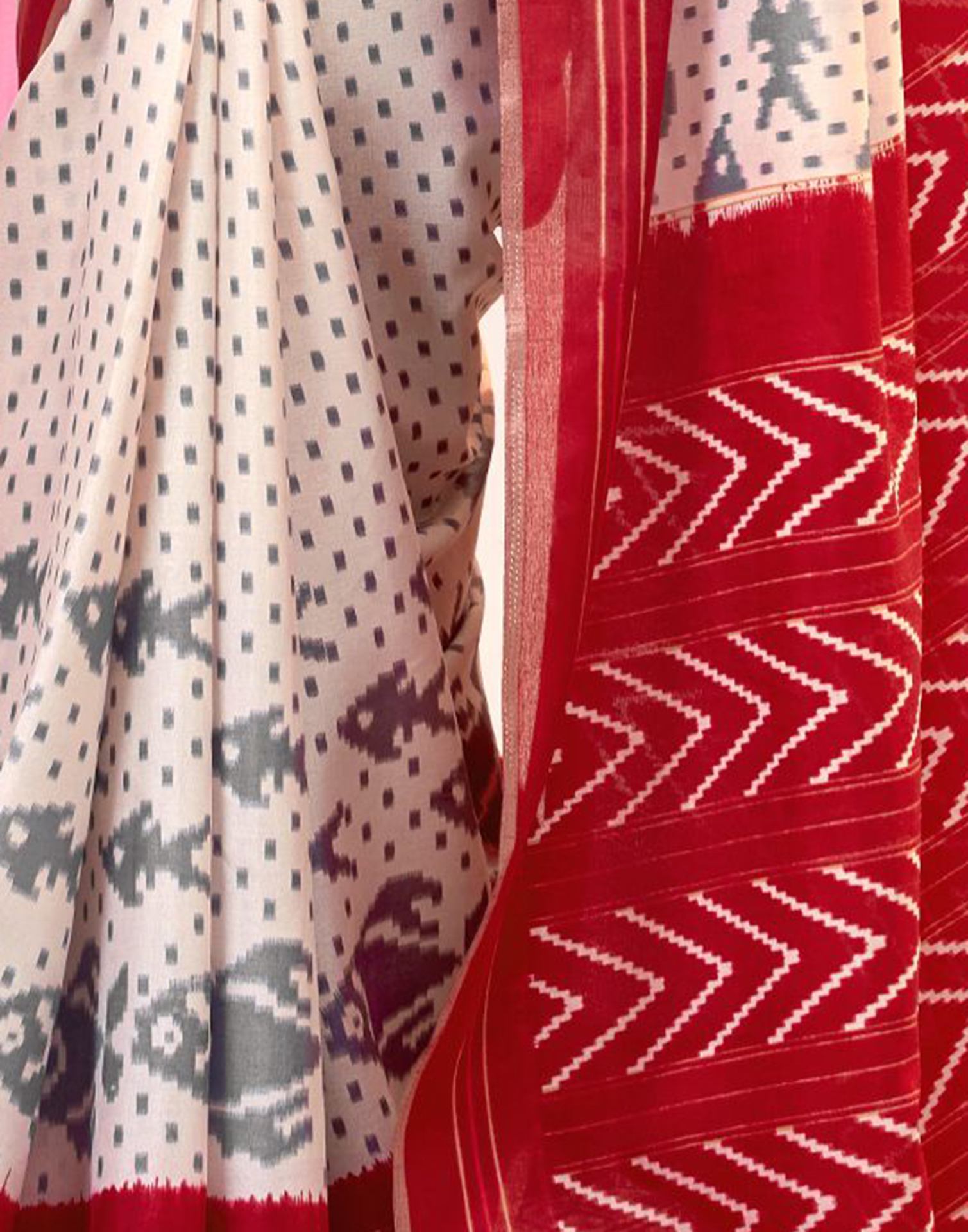White Cotton Silk Printed Saree