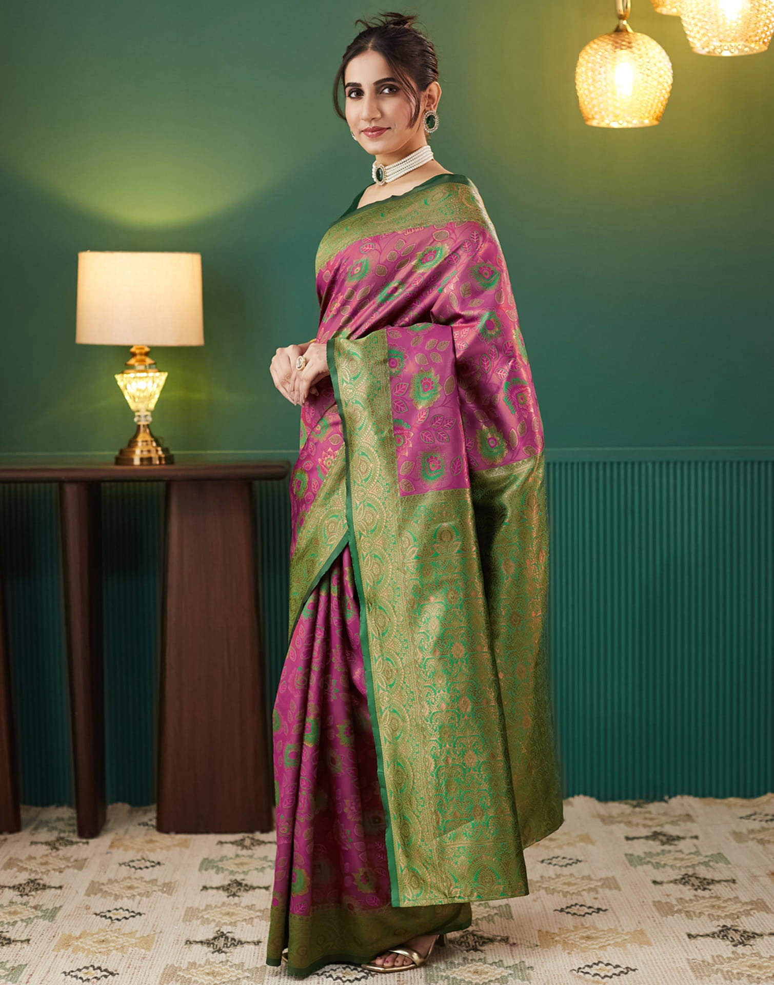 Mauve Silk Blend Woven Saree