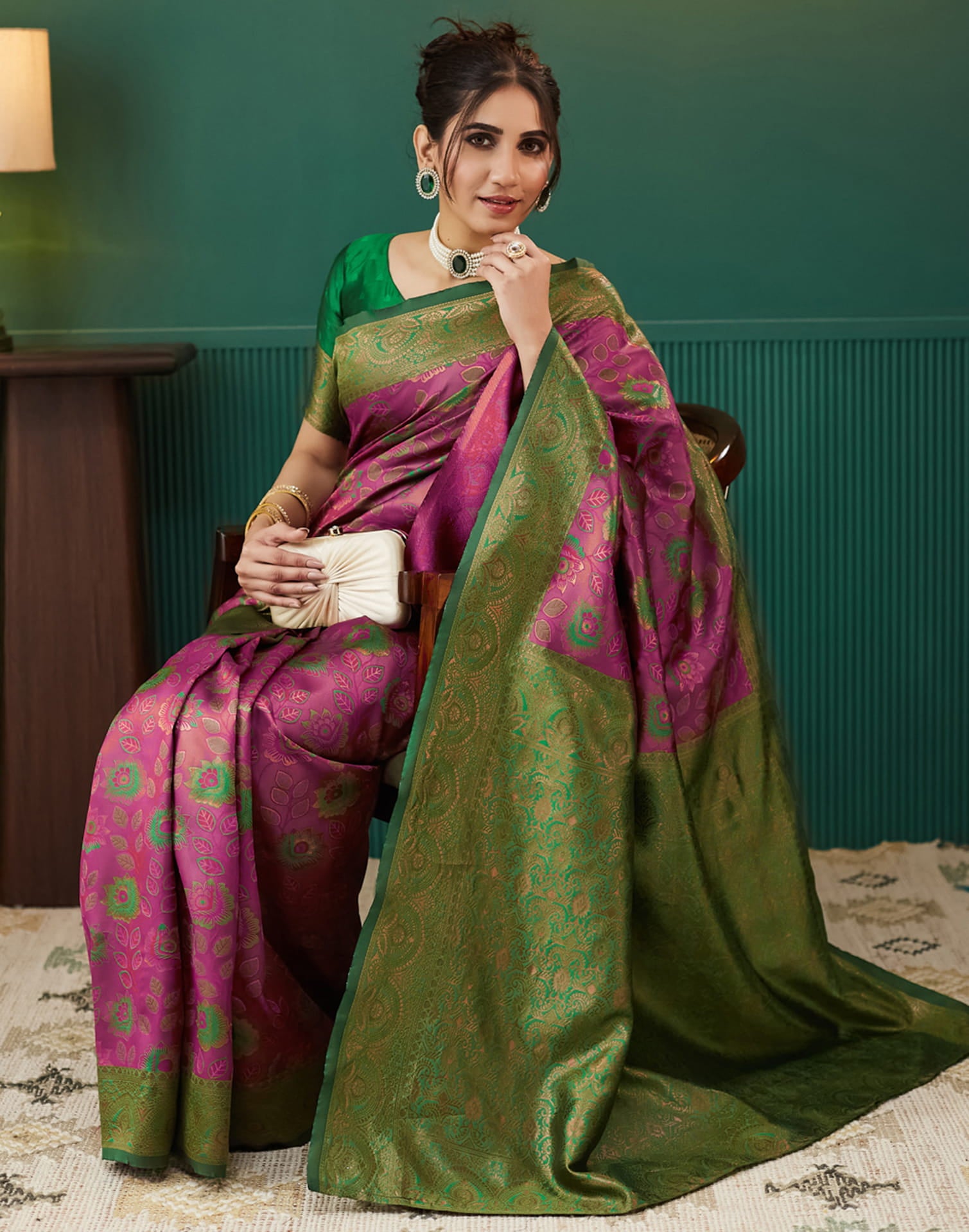 Mauve Silk Blend Woven Saree