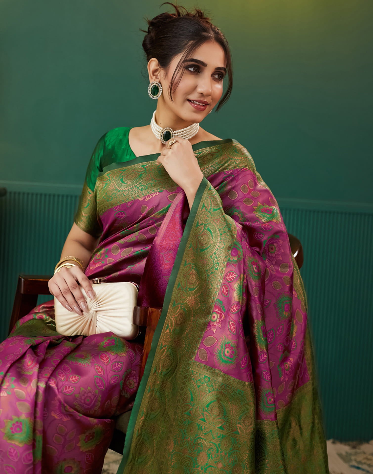 Mauve Silk Blend Woven Saree
