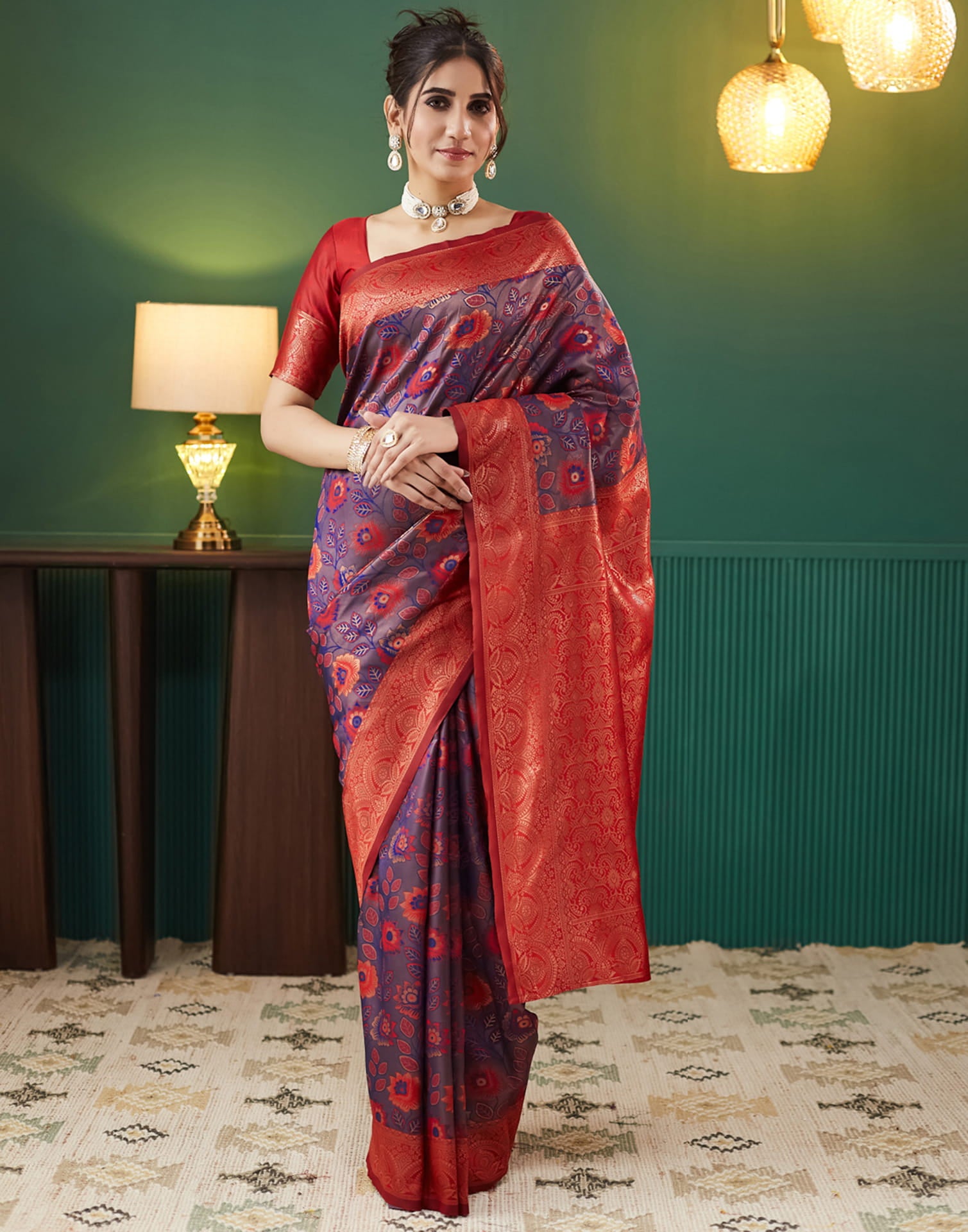 Purple Silk Blend Woven Saree