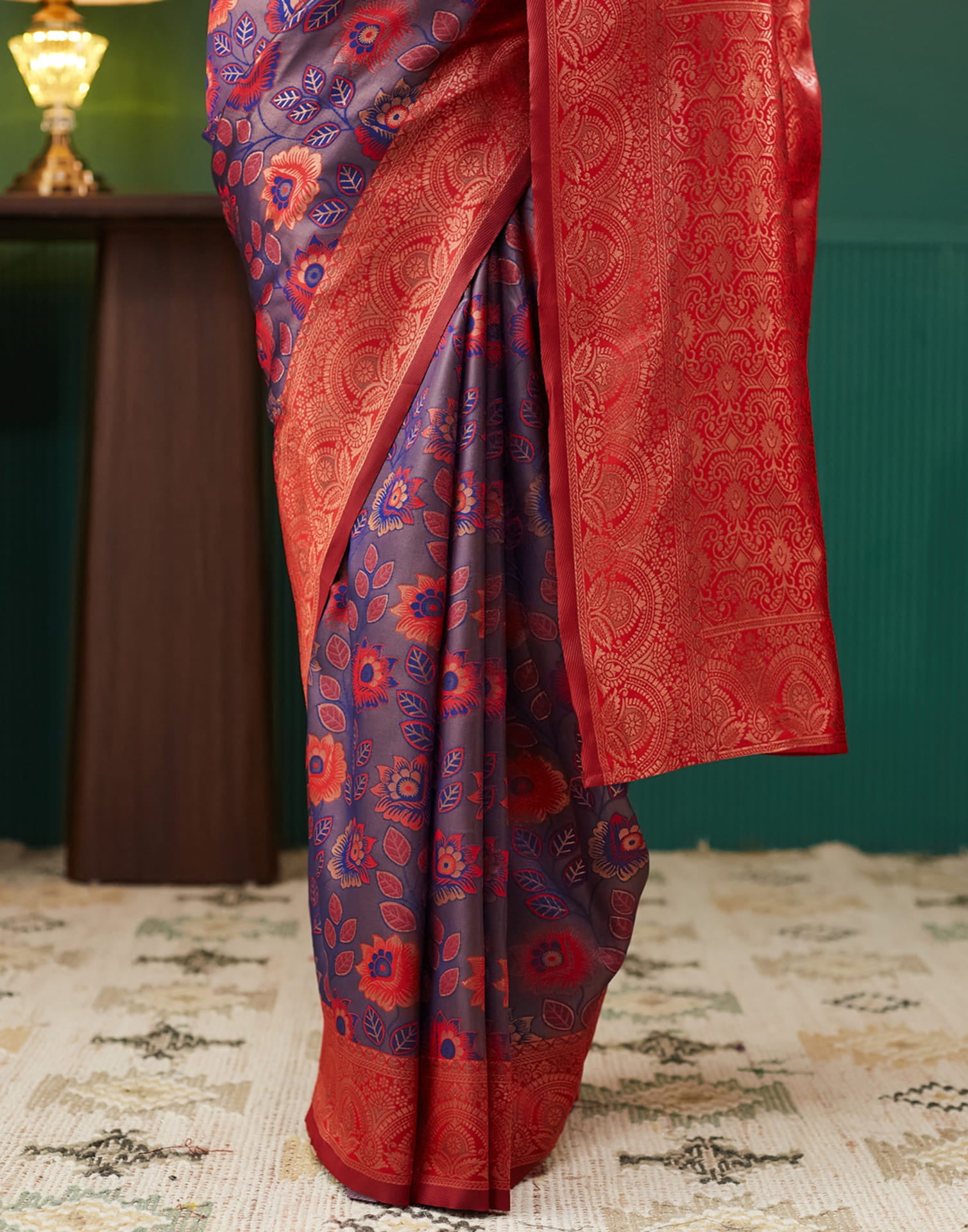 Purple Silk Blend Woven Saree