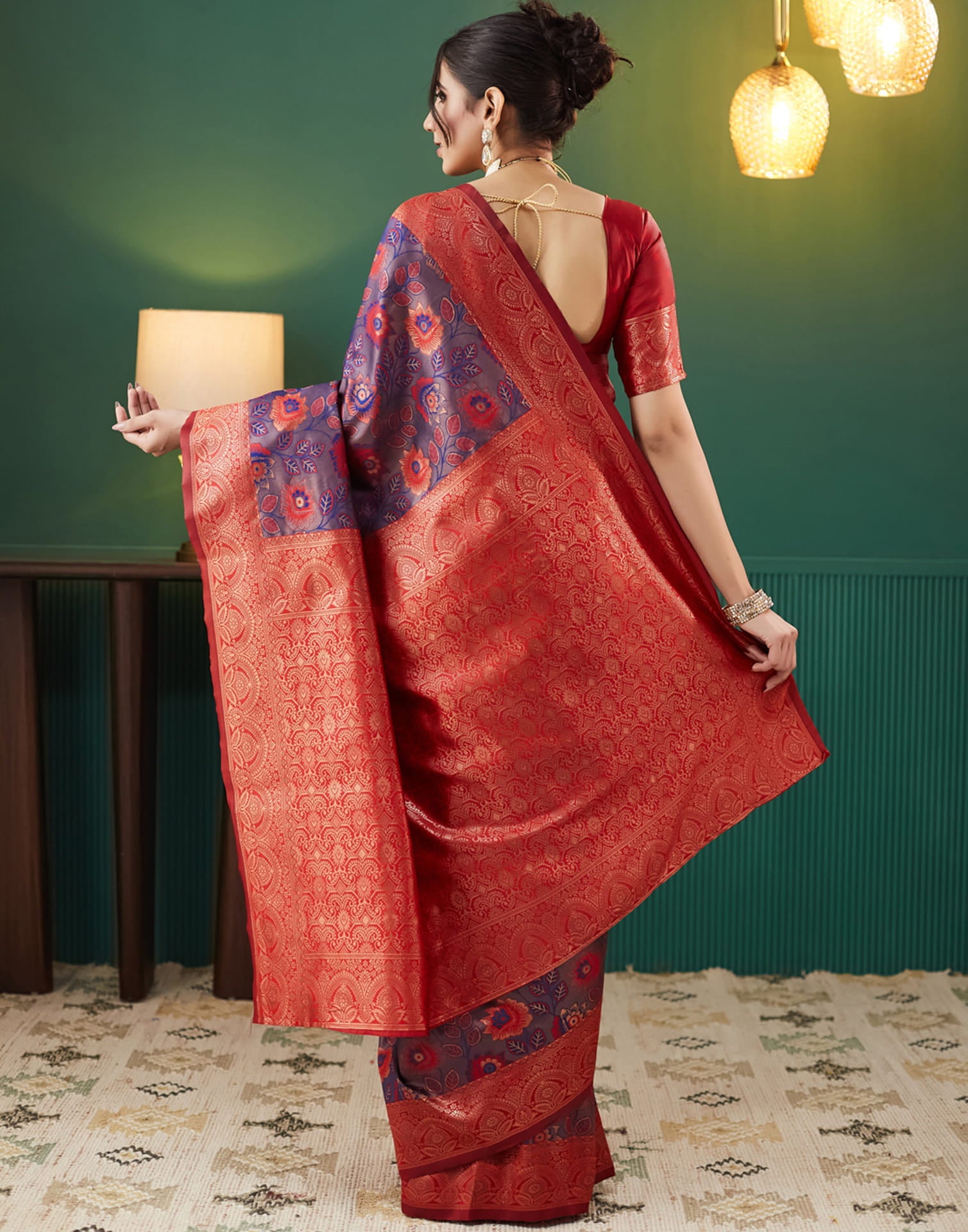 Purple Silk Blend Woven Saree