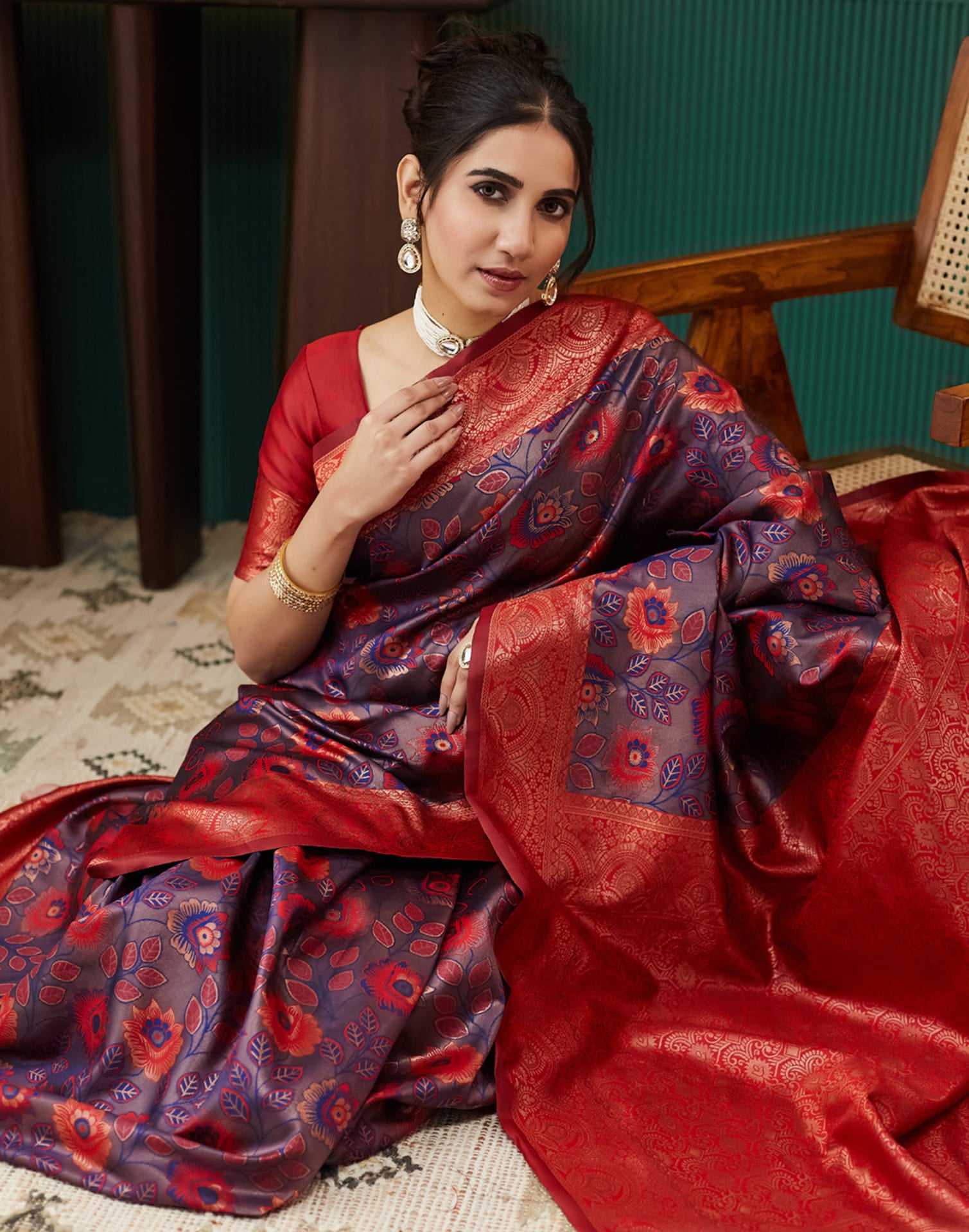 Purple Silk Blend Woven Saree