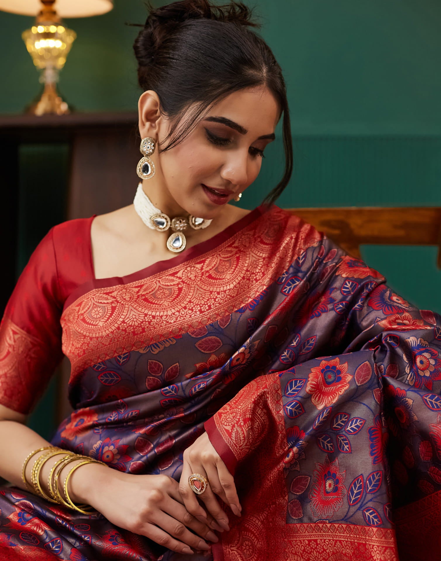Purple Silk Blend Woven Saree