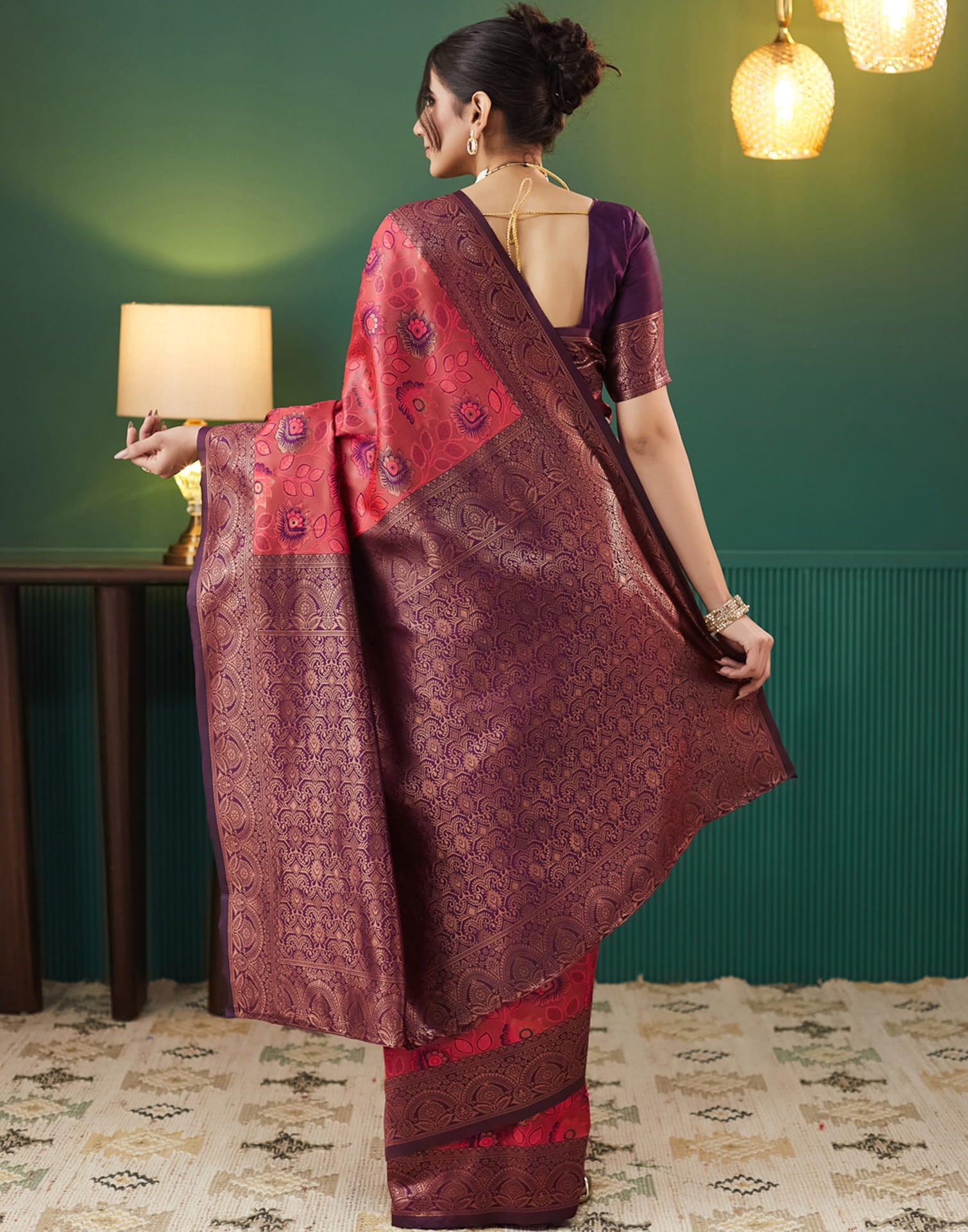 Red Silk Blend Woven Saree