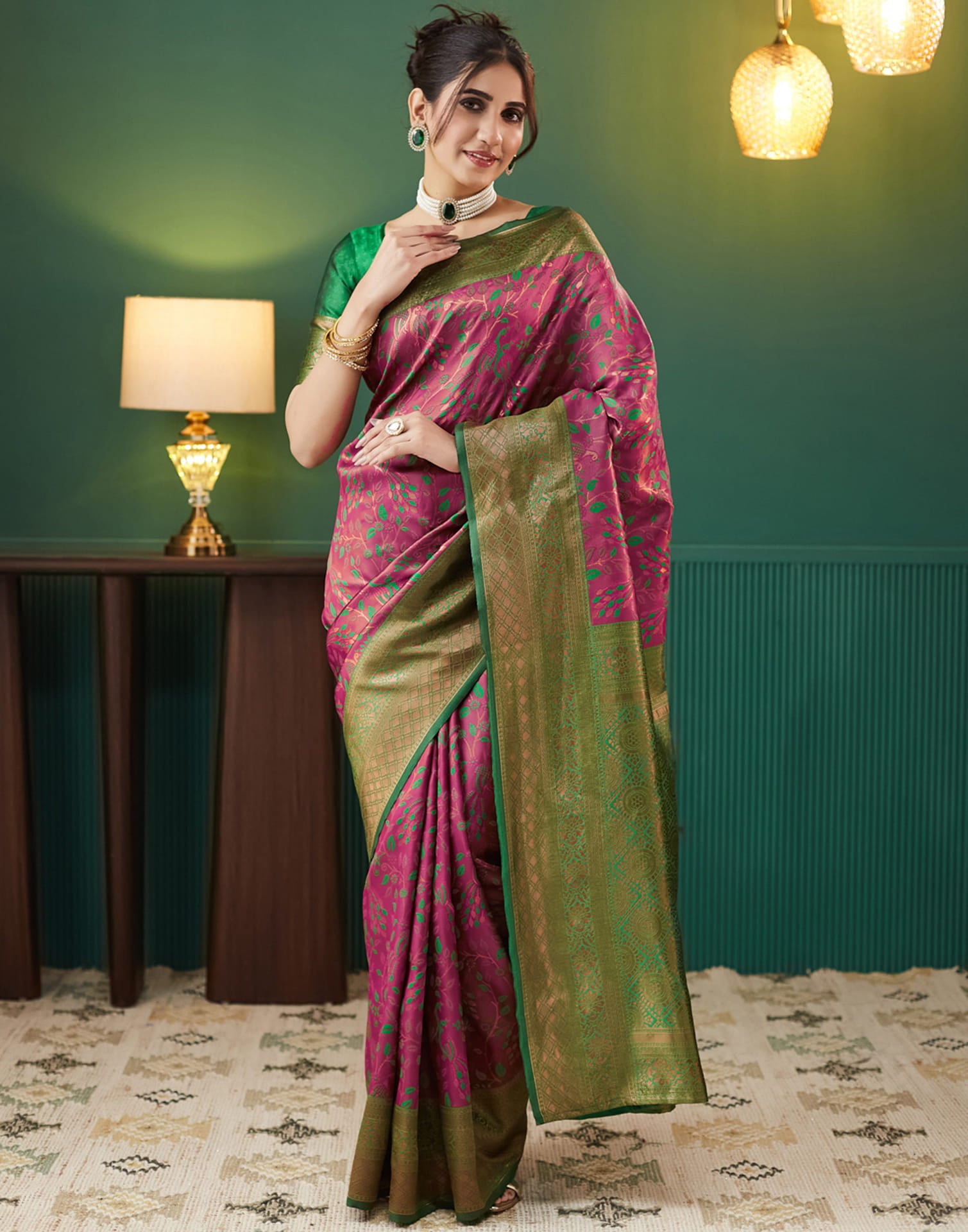 Pink Silk Blend Woven Saree