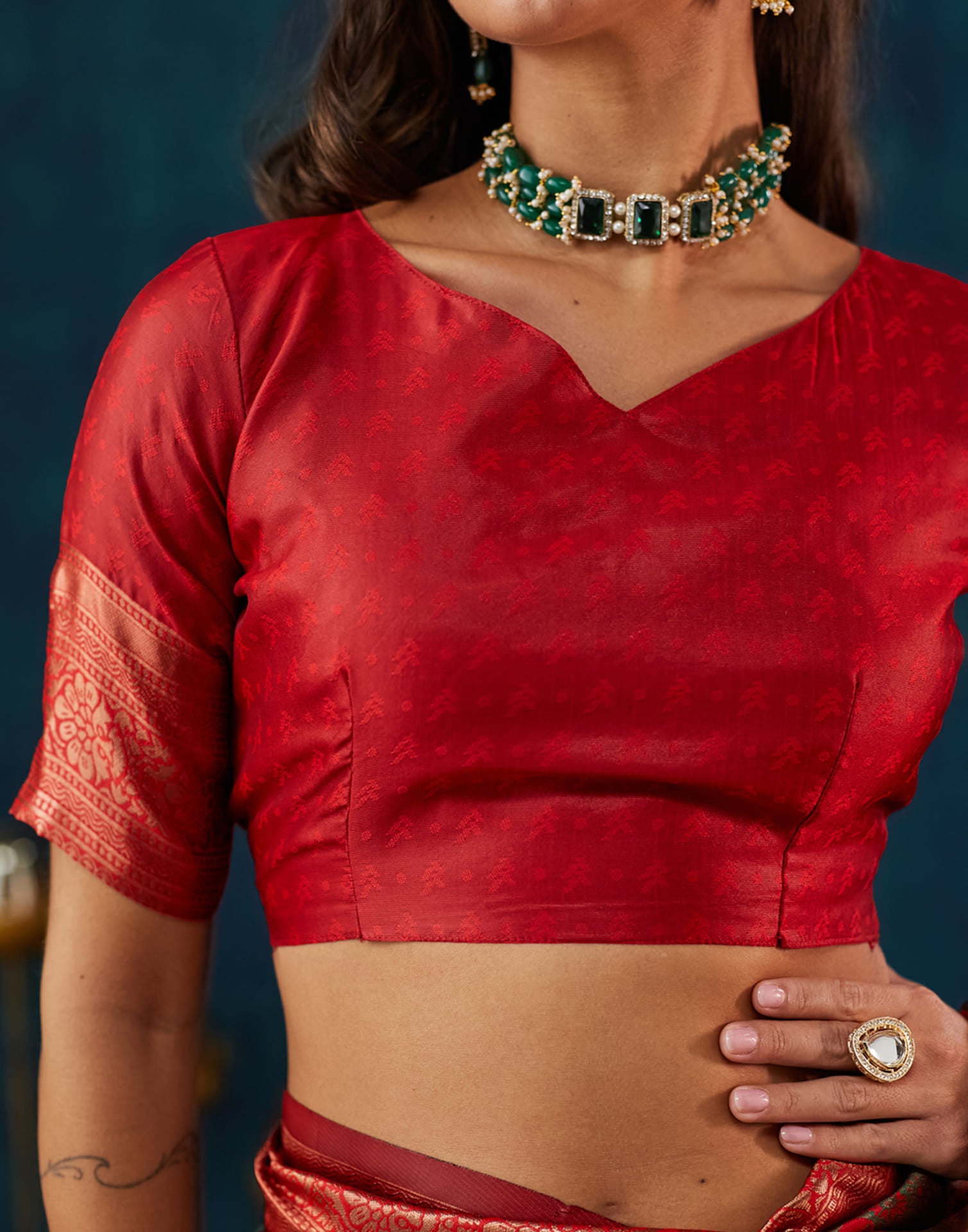 Green Silk Blend Woven Saree