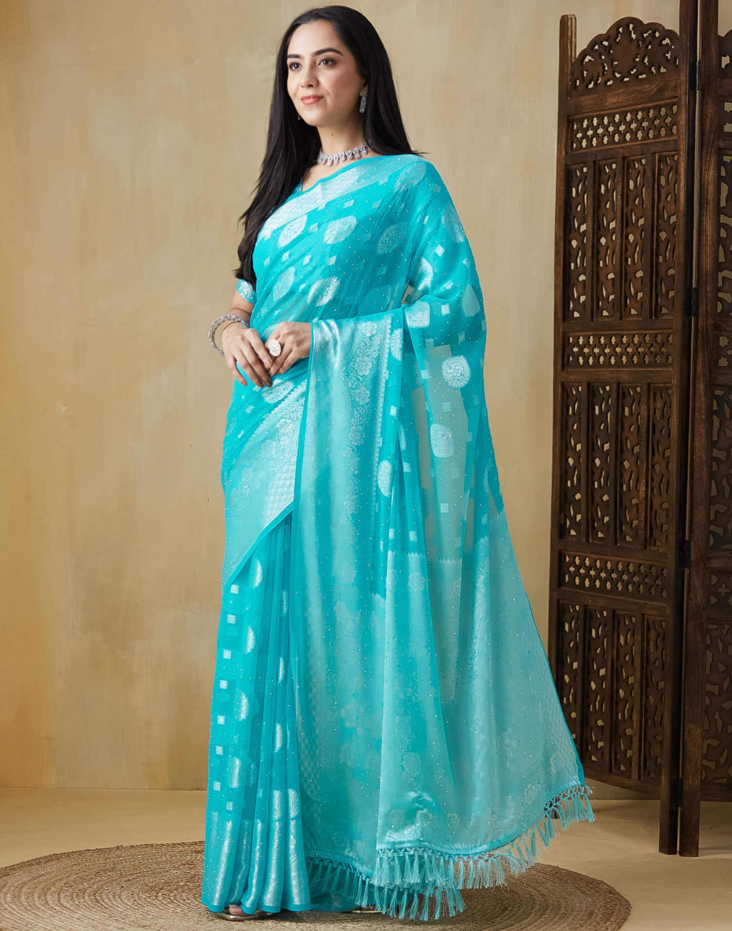 Blue Georgette Woven Saree