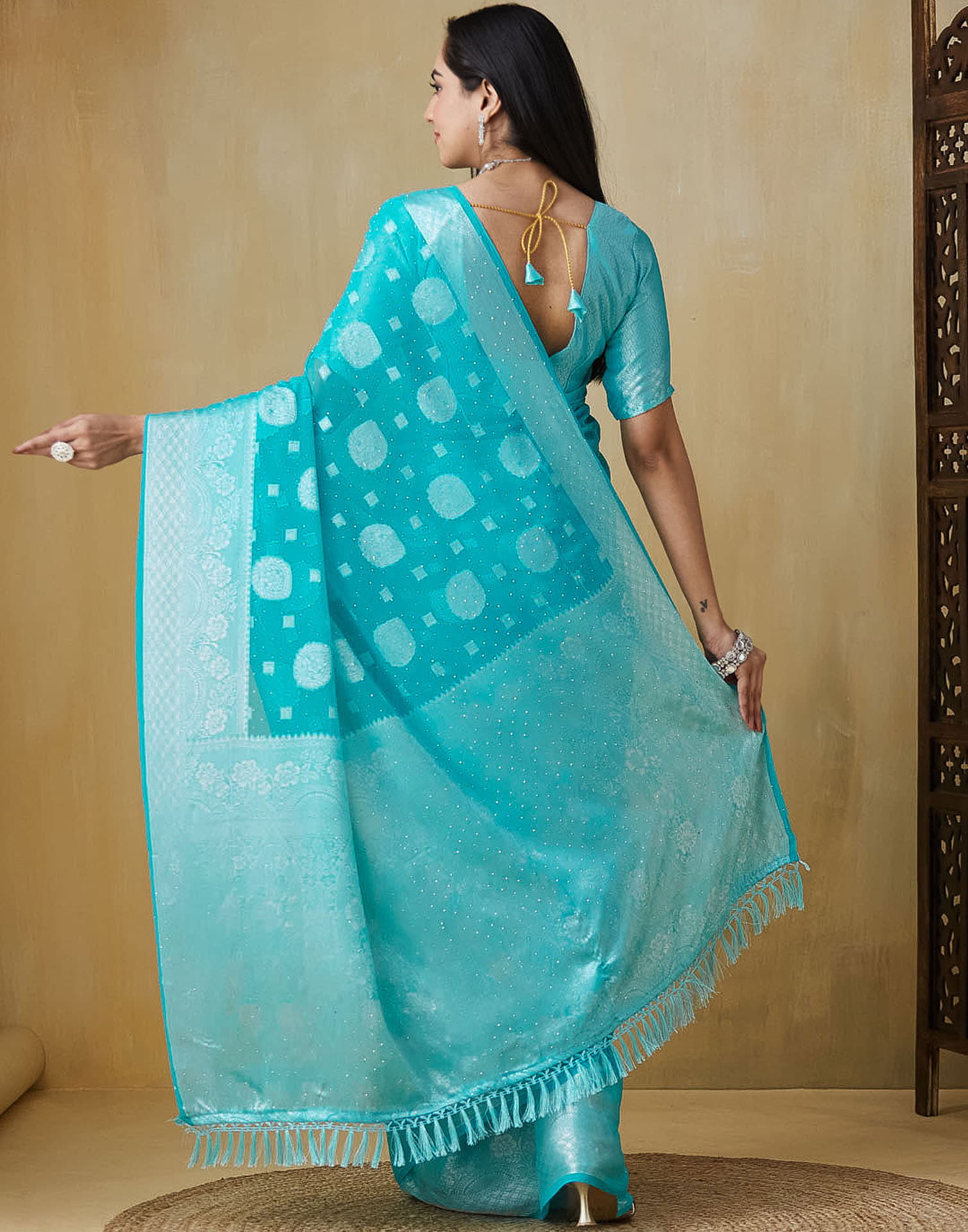 Blue Georgette Woven Saree