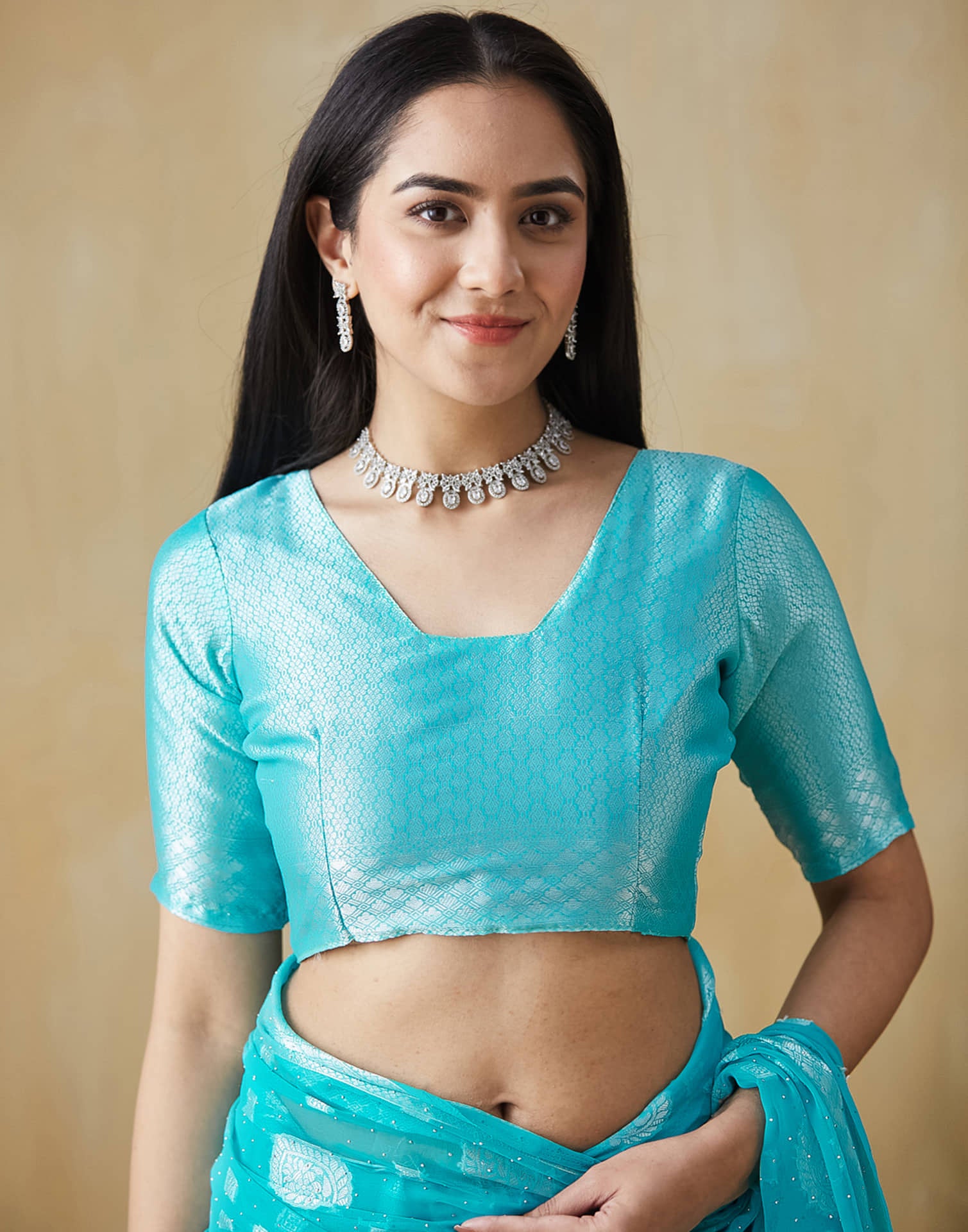 Blue Georgette Woven Saree