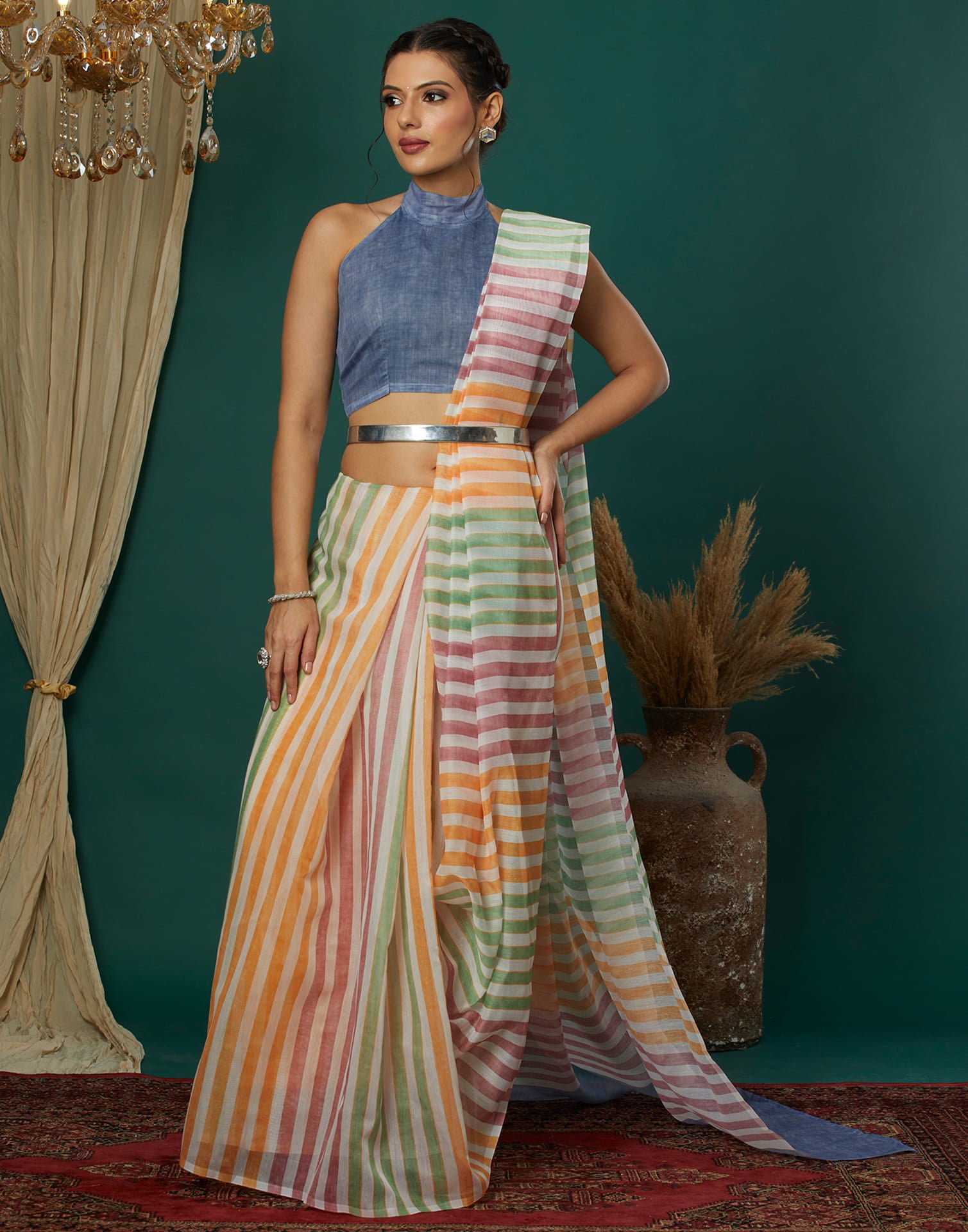 Multicoloured Cotton Blend Printed Saree