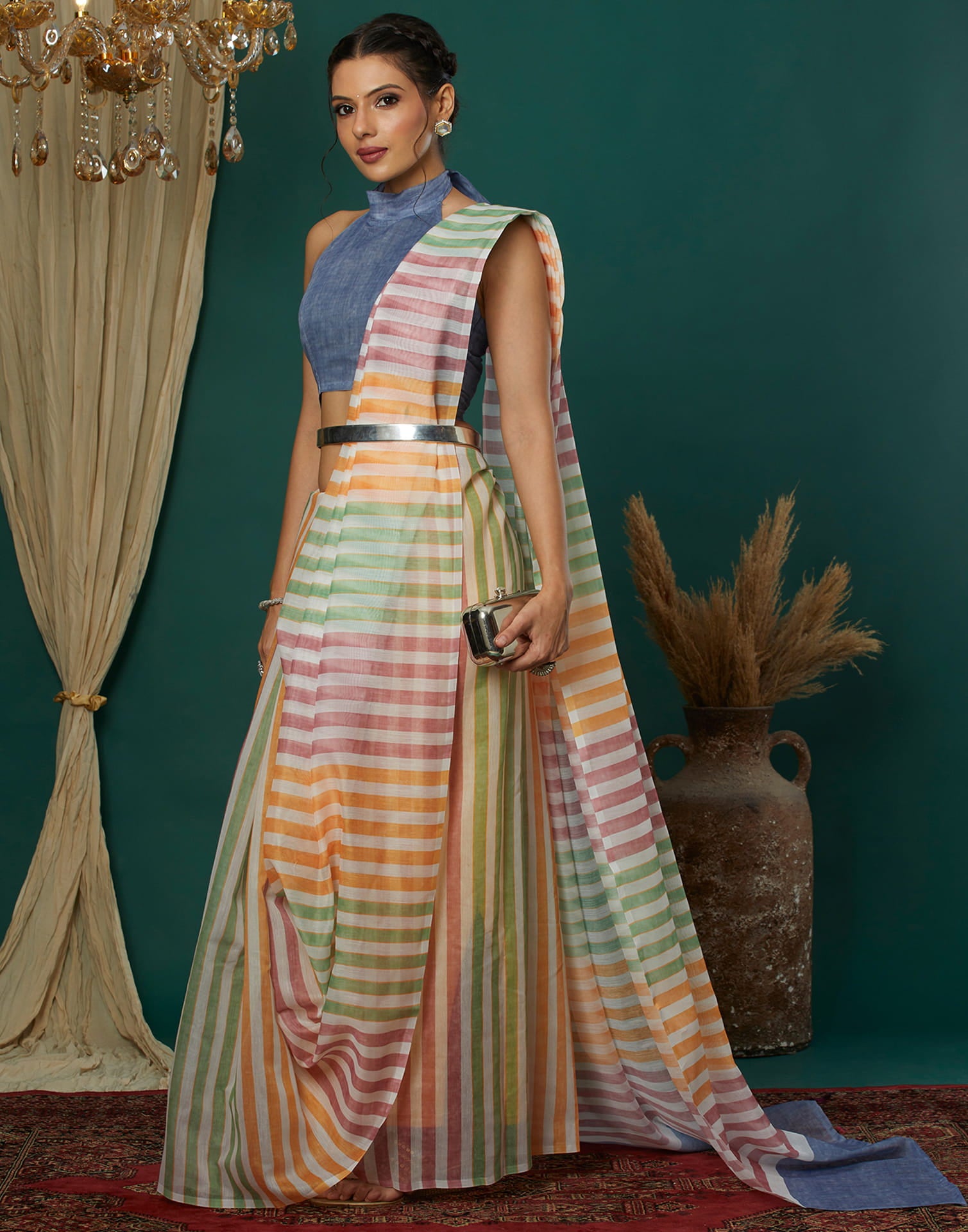 Multicoloured Cotton Blend Printed Saree