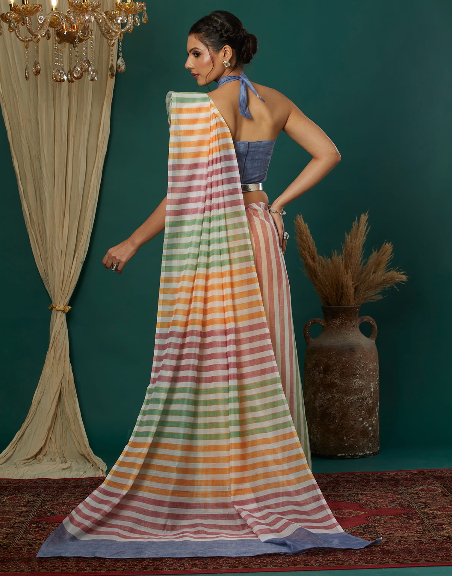 Multicoloured Cotton Blend Printed Saree