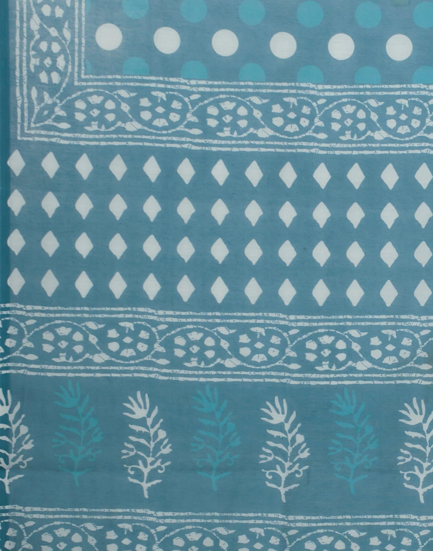 Turquoise Cotton Blend Printed Saree