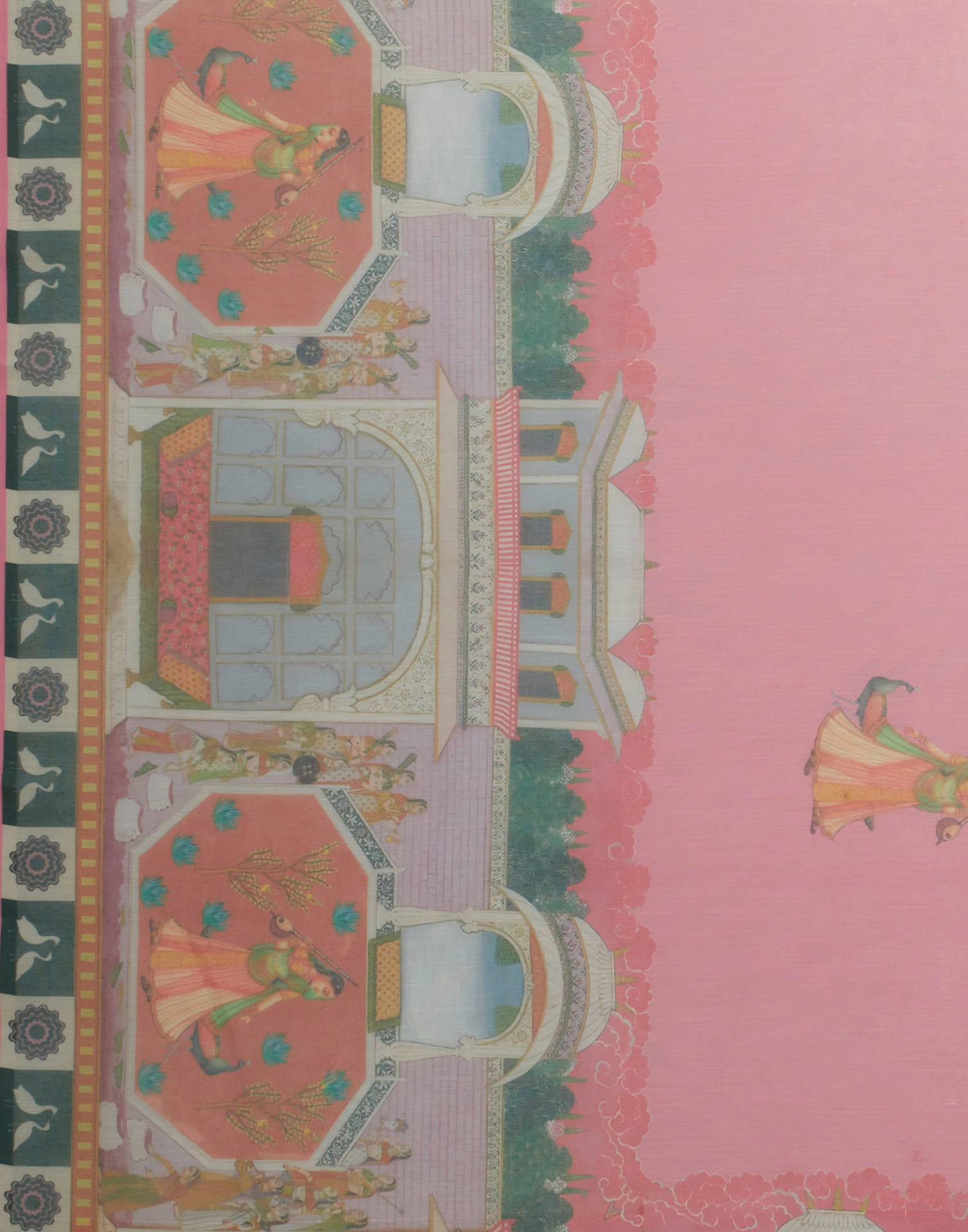 Pink Cotton Blend Printed Saree