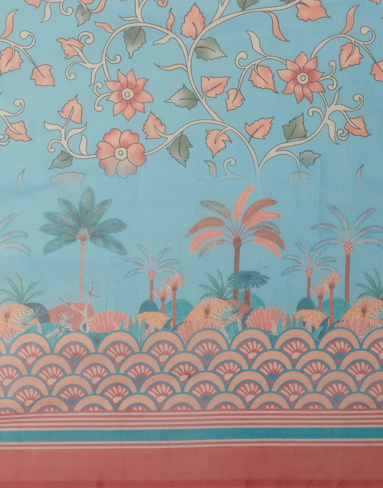 Blue Cotton Blend Printed Saree