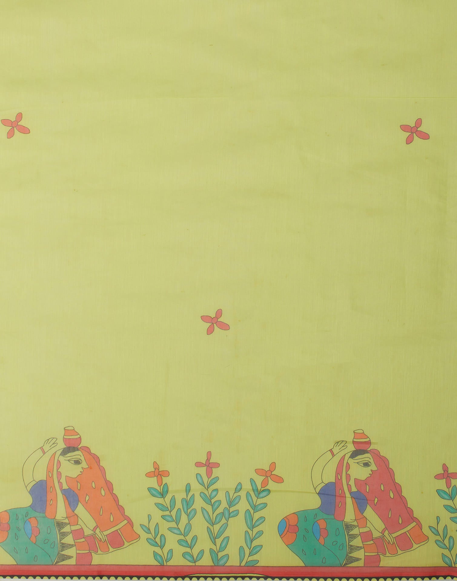 Green Cotton Blend Printed Saree