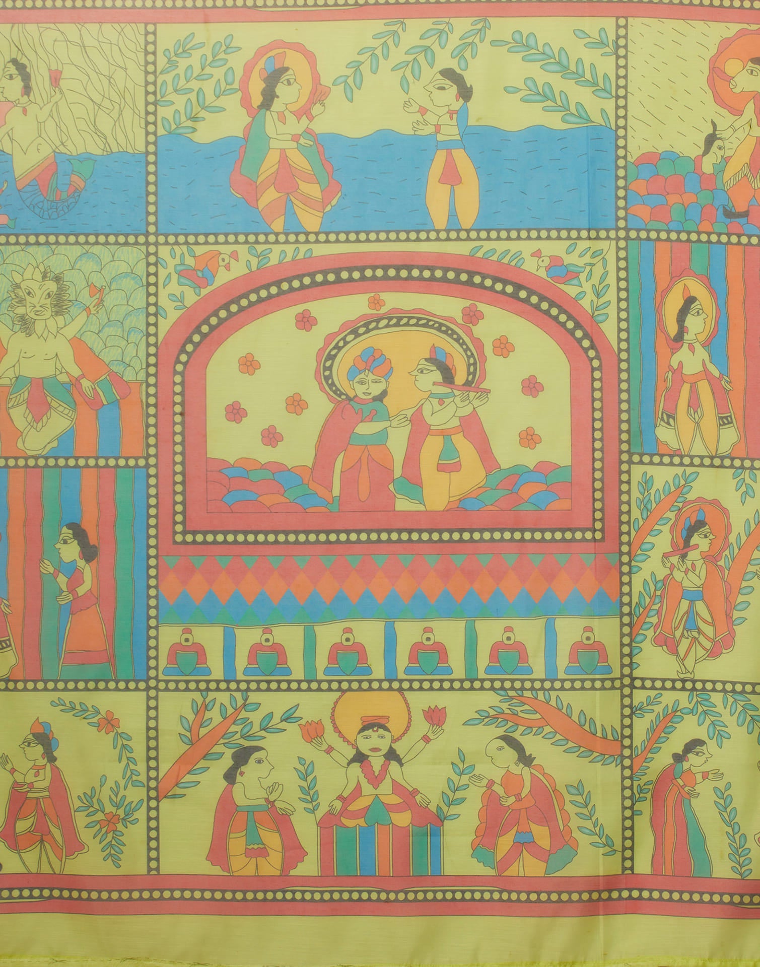 Green Cotton Blend Printed Saree