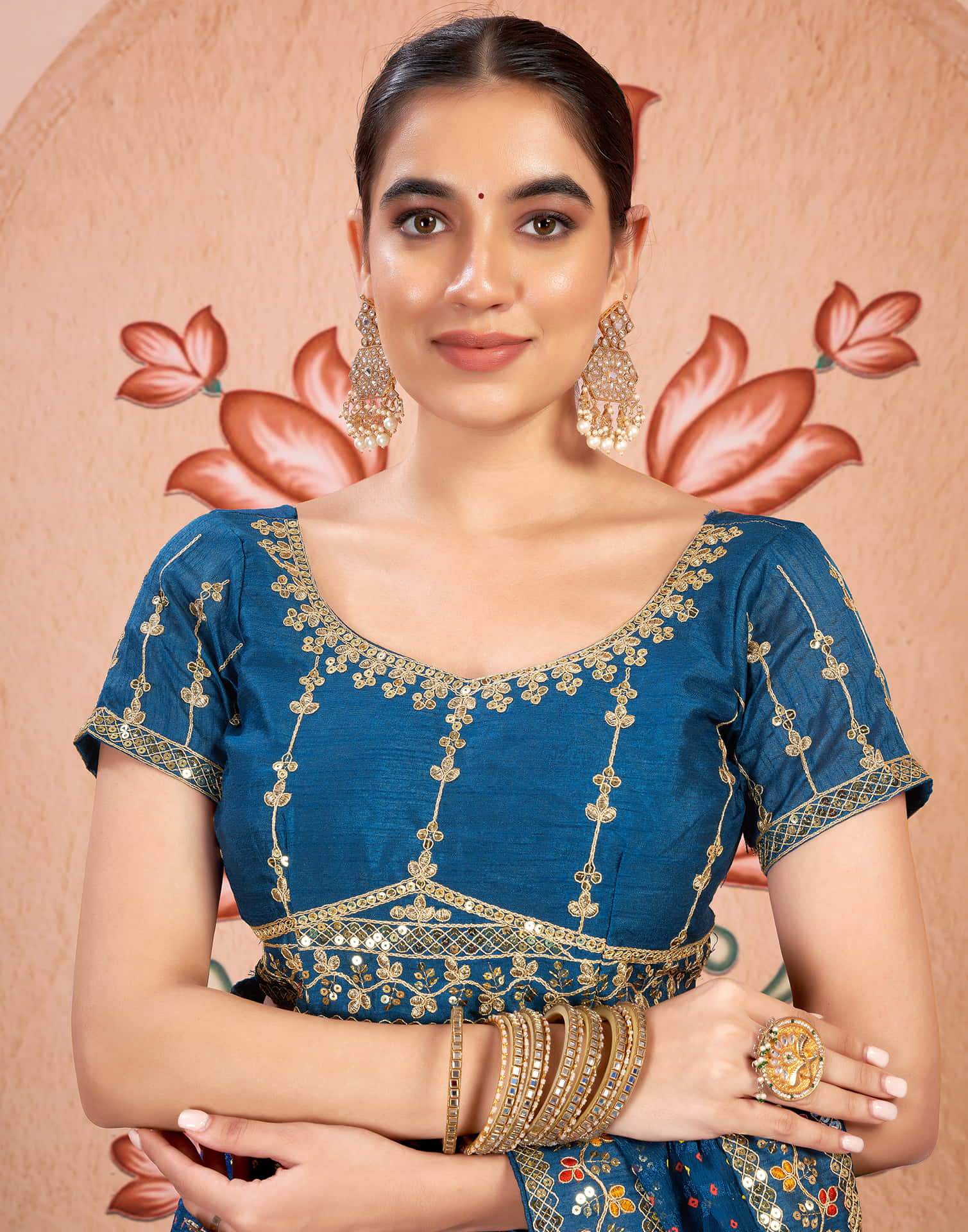 Rama Blue Chiffon Sequence Bandhani Saree