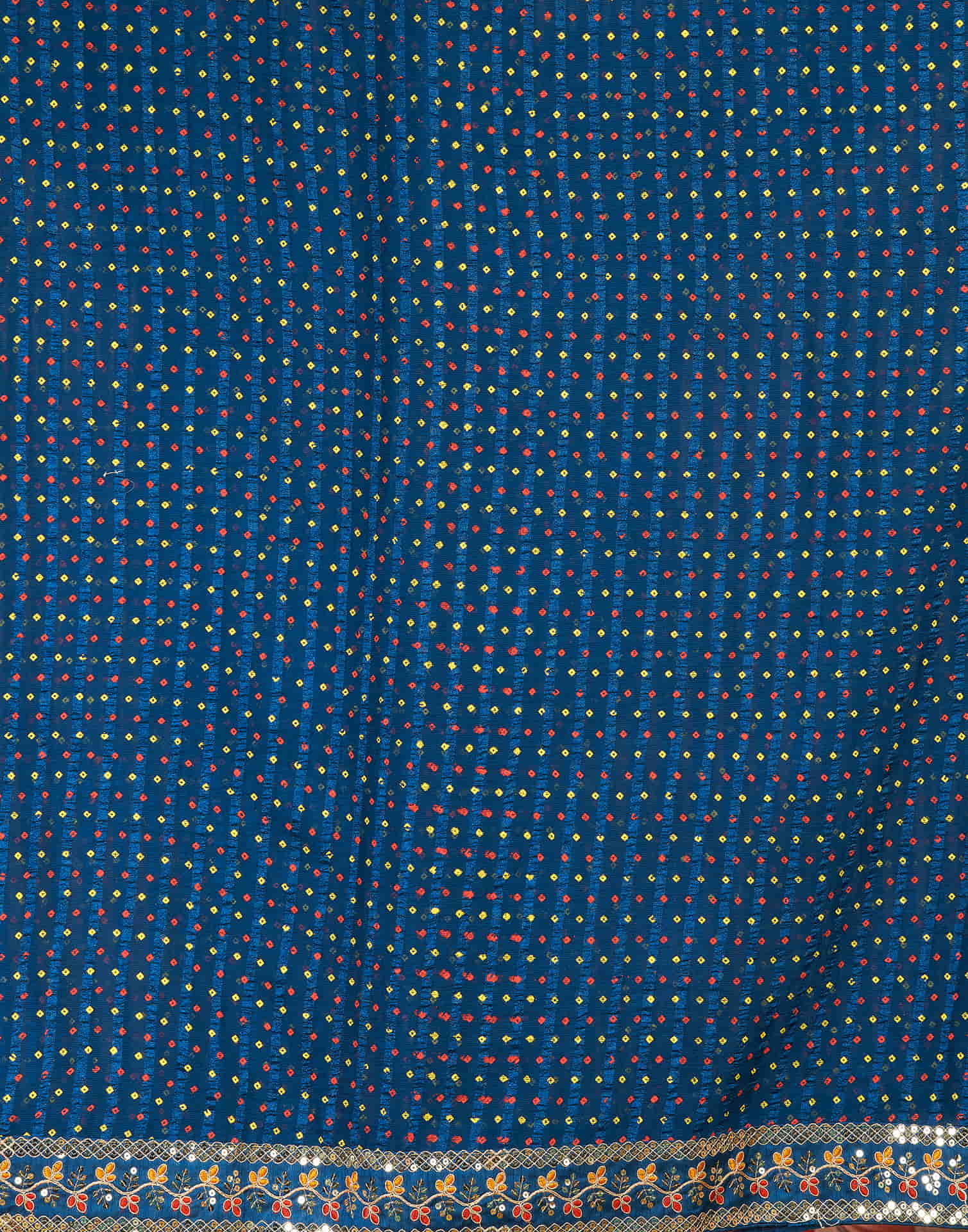 Rama Blue Chiffon Sequence Bandhani Saree