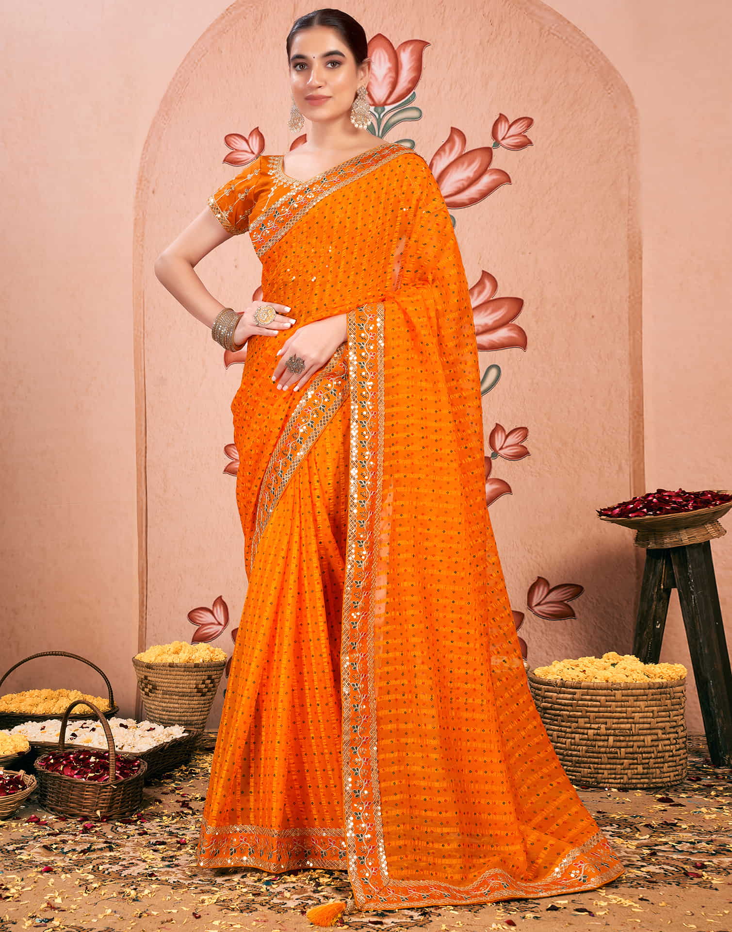 Turmeric Yellow Chiffon Sequence Bandhani Saree