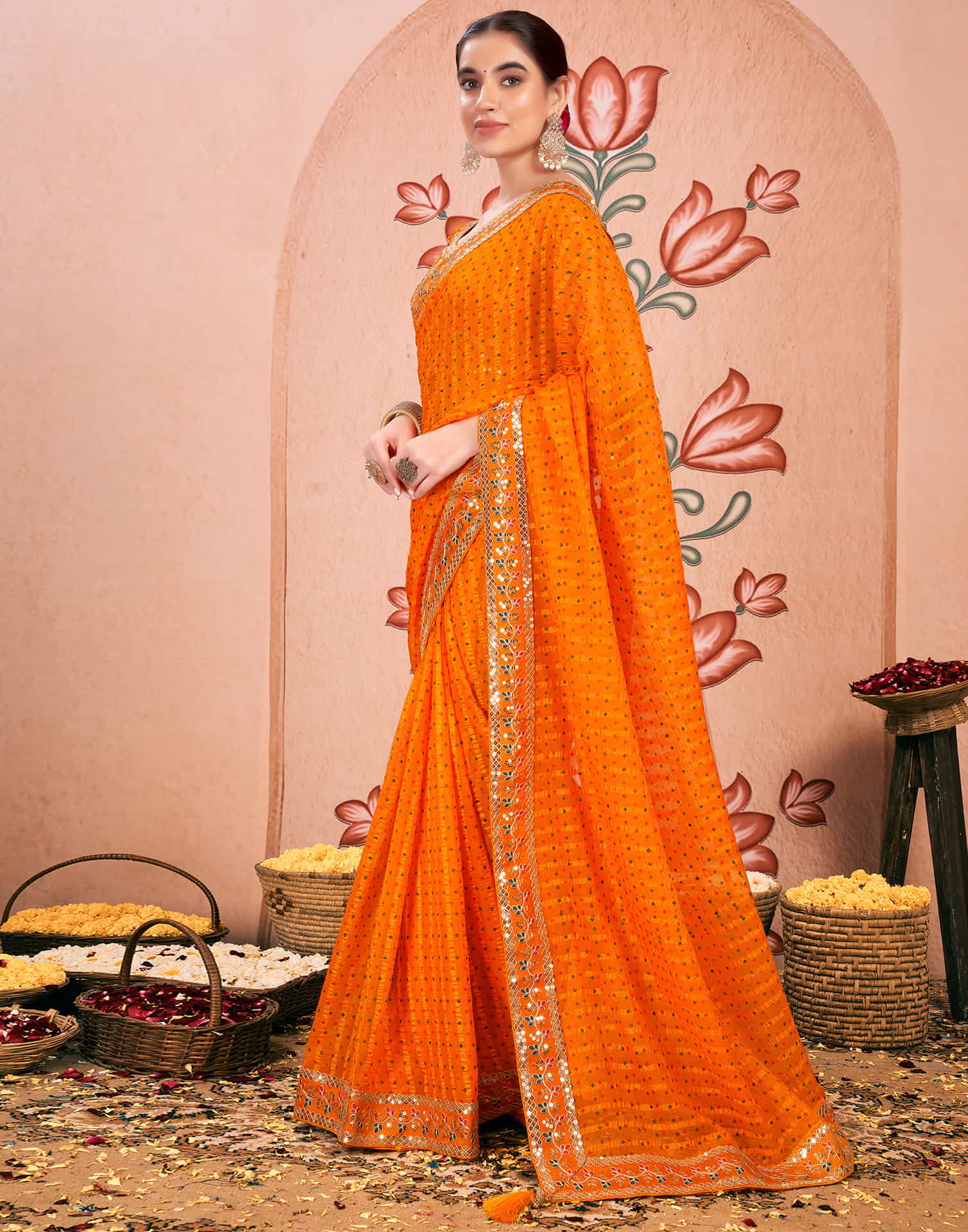 Turmeric Yellow Chiffon Sequence Bandhani Saree