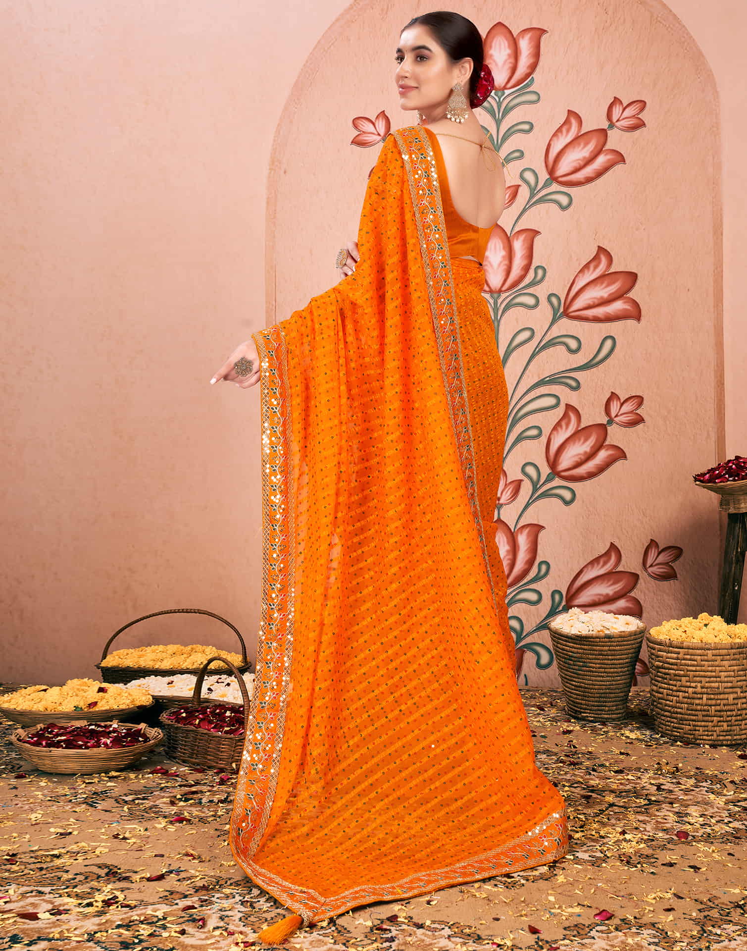 Turmeric Yellow Chiffon Sequence Bandhani Saree