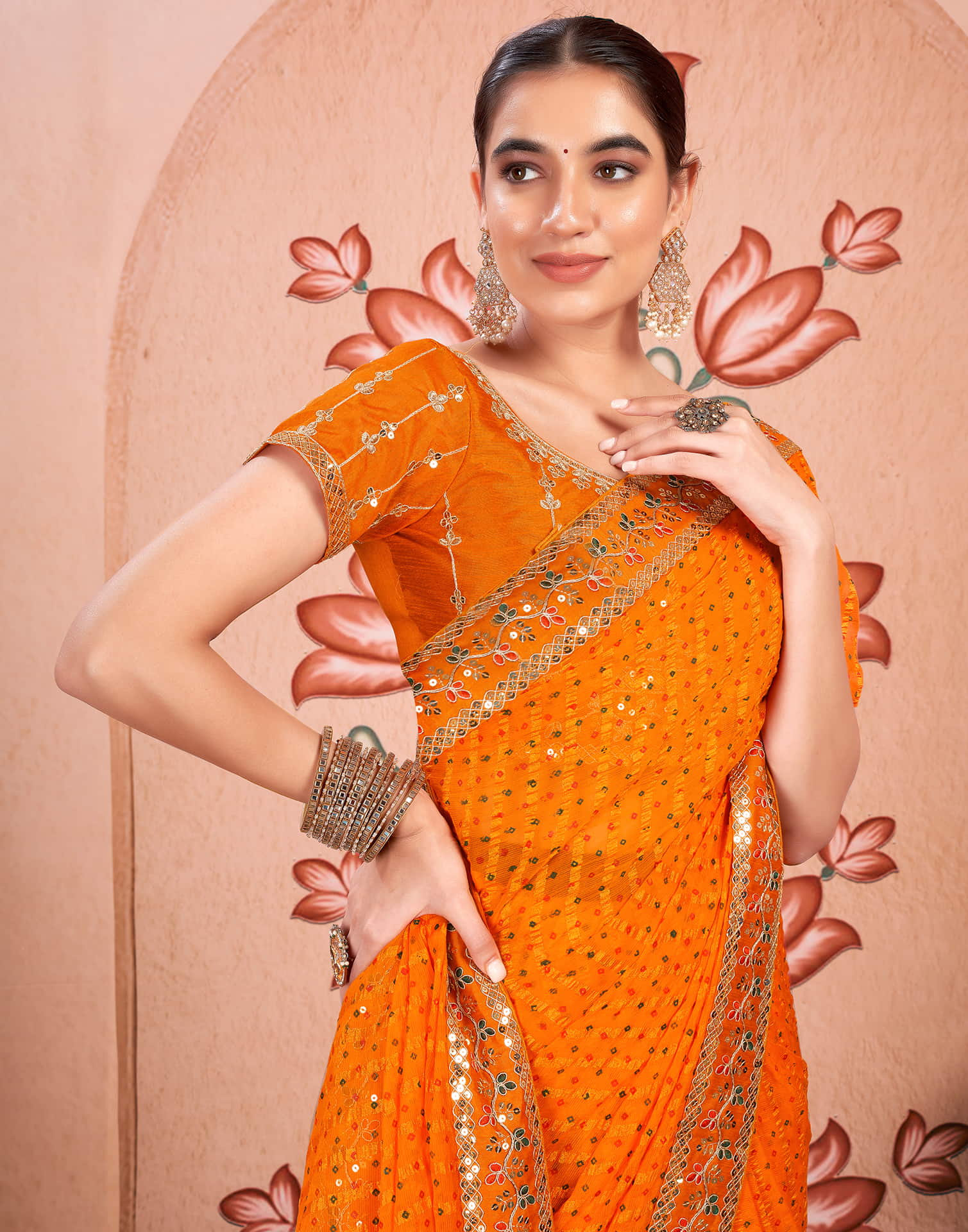 Turmeric Yellow Chiffon Sequence Bandhani Saree