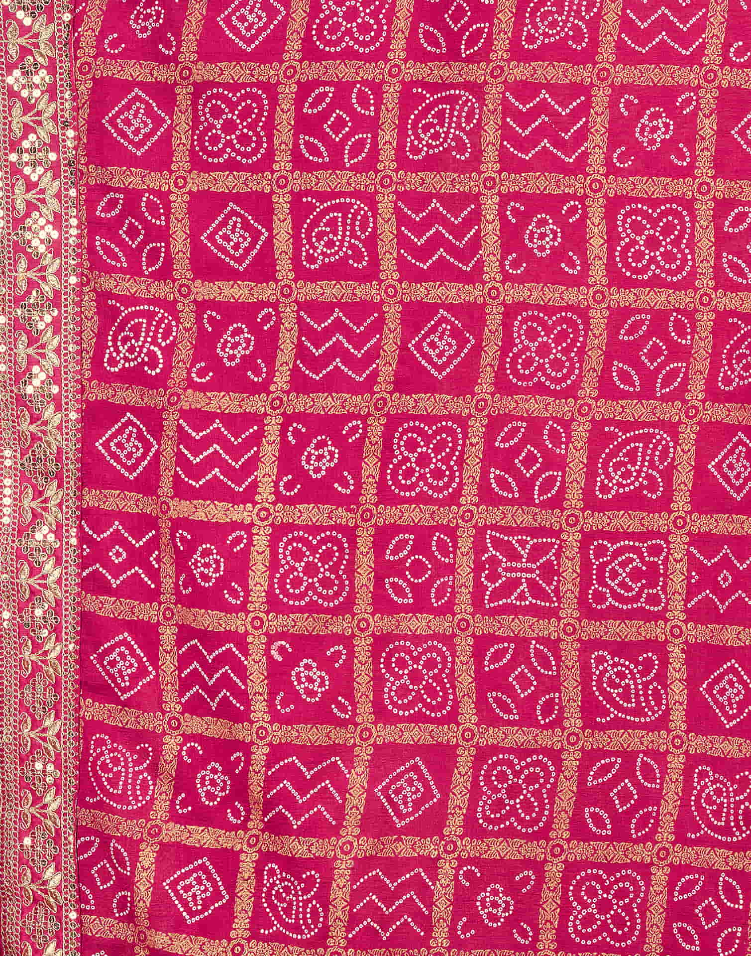 Rani Pink Georgette Sequence  Bandhani Saree